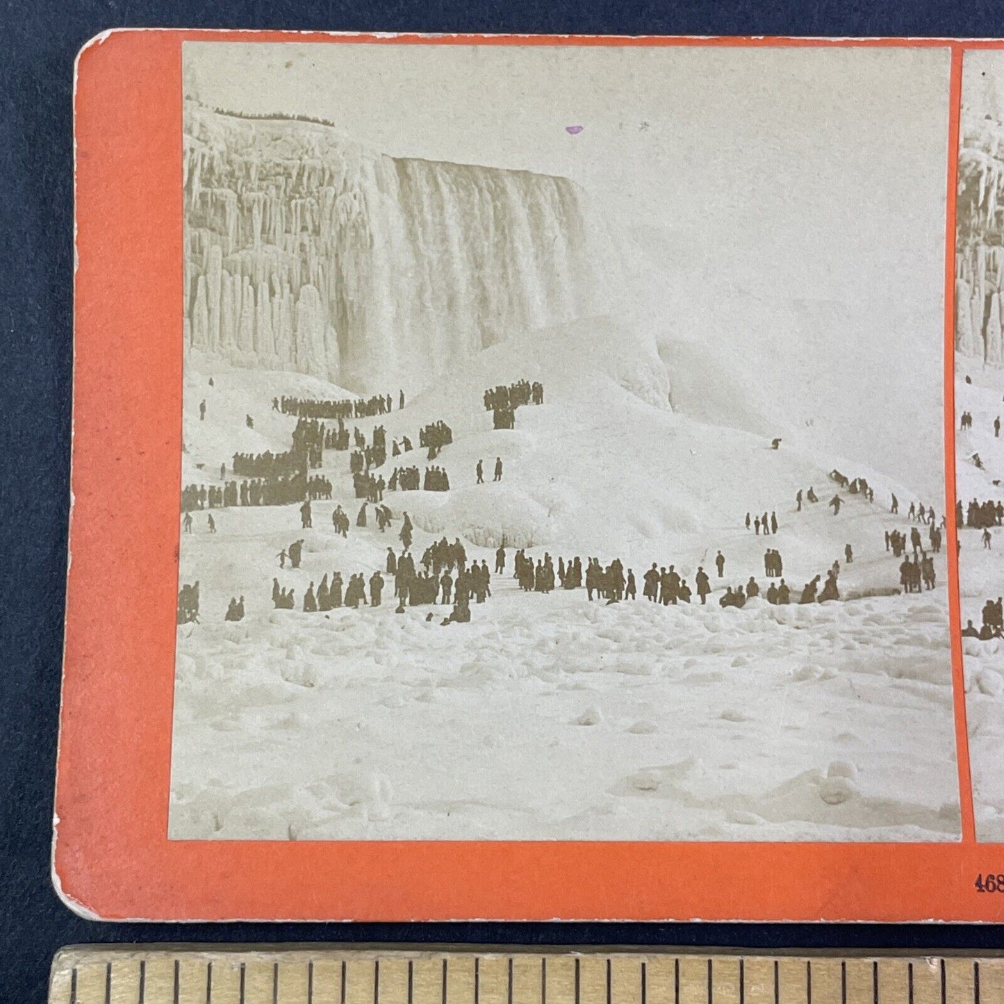 Winter Sports at Niagara Falls Gorge River Stereoview Antique c1888 Y2125