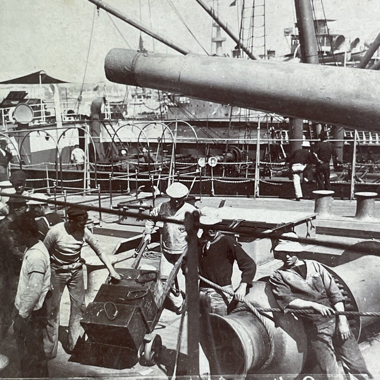 Loading Ammunition USS Oregon Stereoview US Navy Ship Antique c1898 X2856