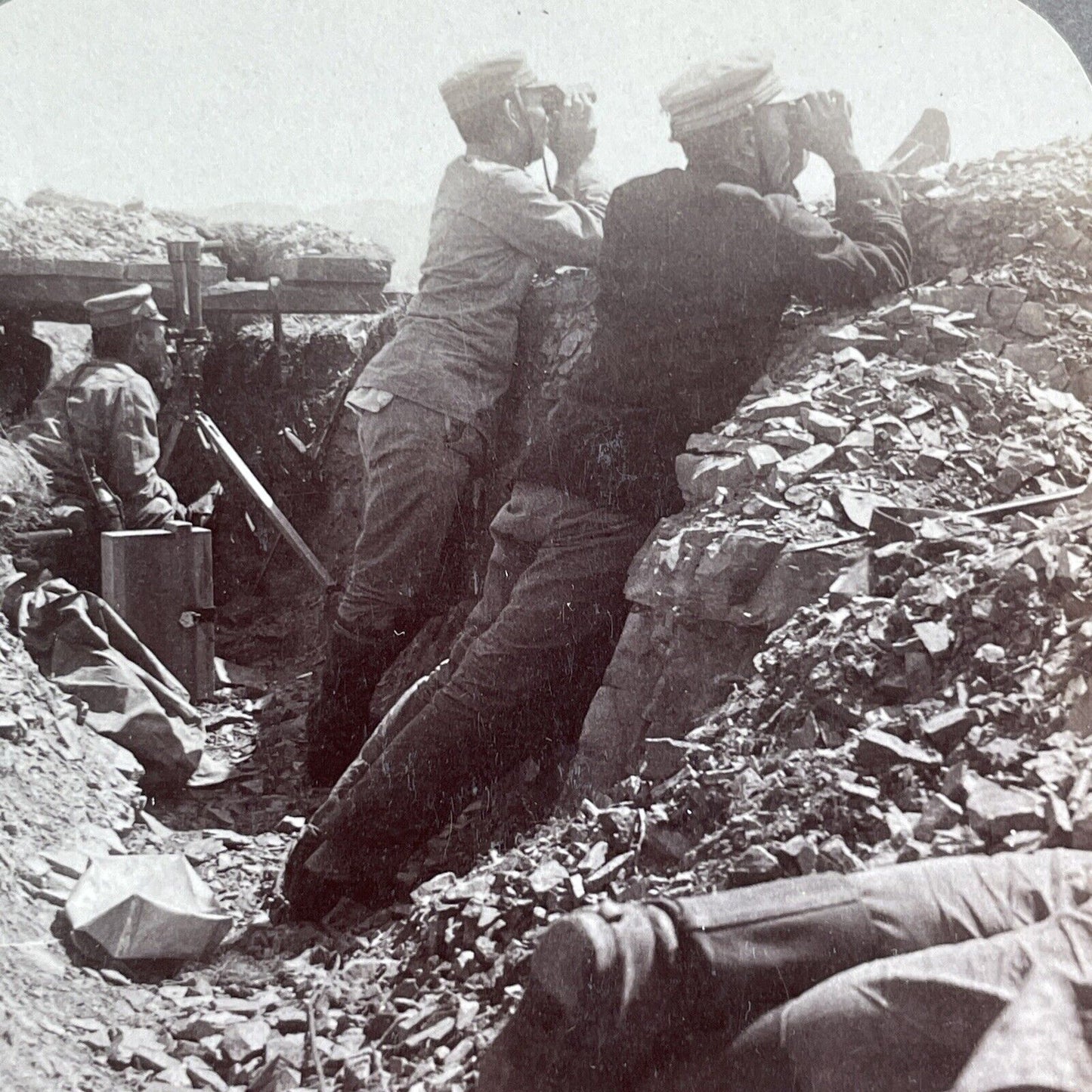 Japanese Trench Planning Stereoview Russo-Sino War Antique c1905 X4223