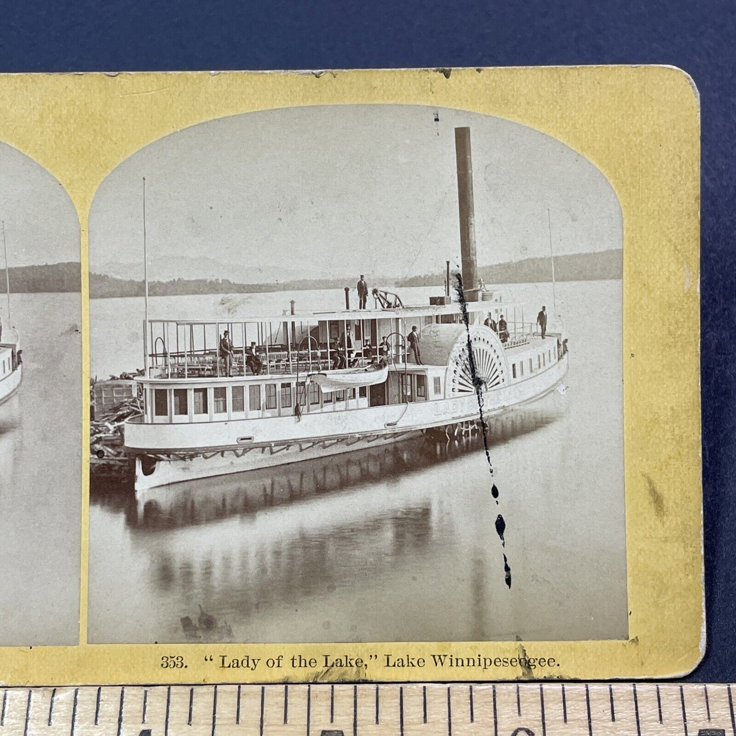 Antique 1870s Lady Of The Lake Winnipesaukee Steamer Stereoview Photo Card V1966