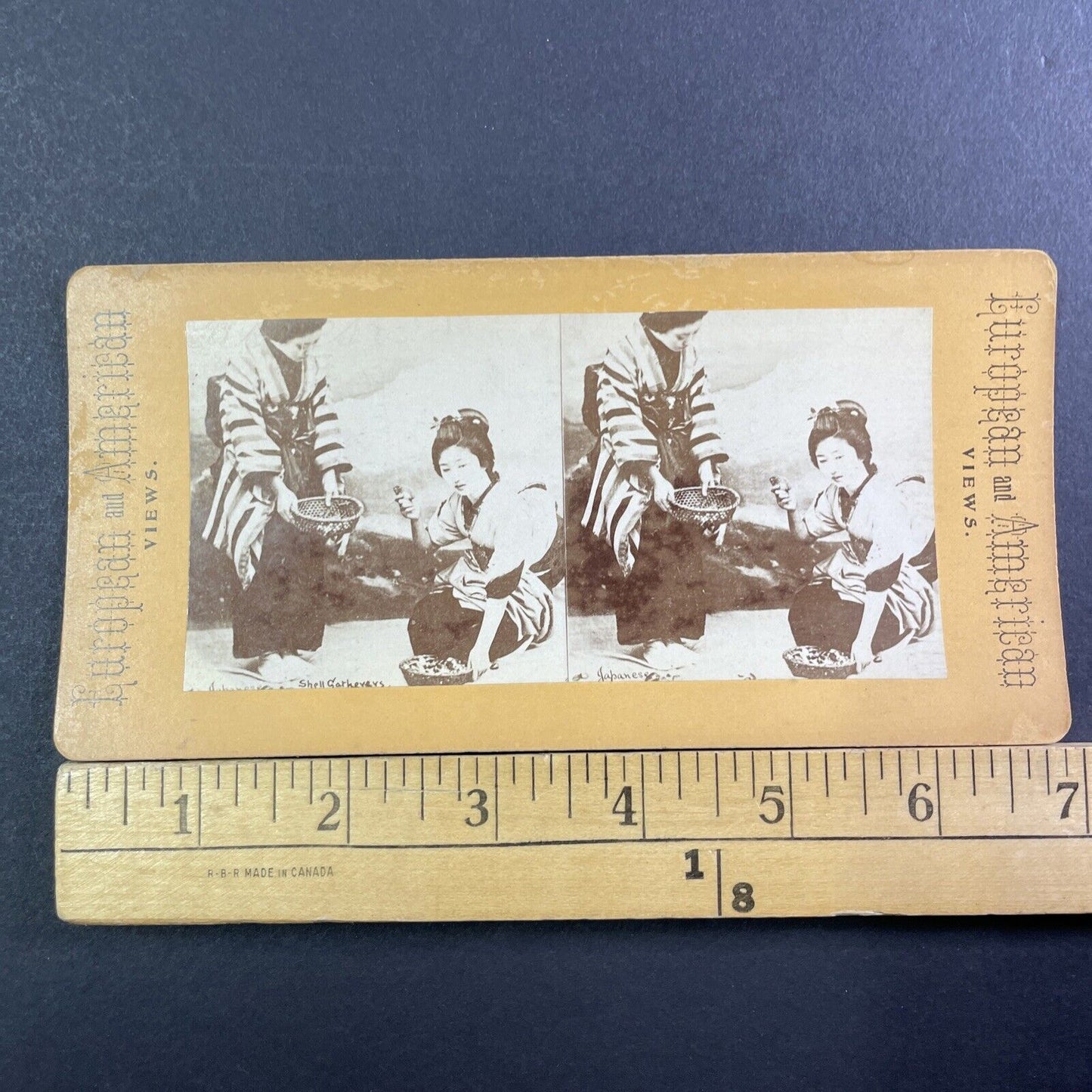 Japanese Women Shell Picking Stereoview Kusakabe Kimbei Antique c1870 X3113 RARE