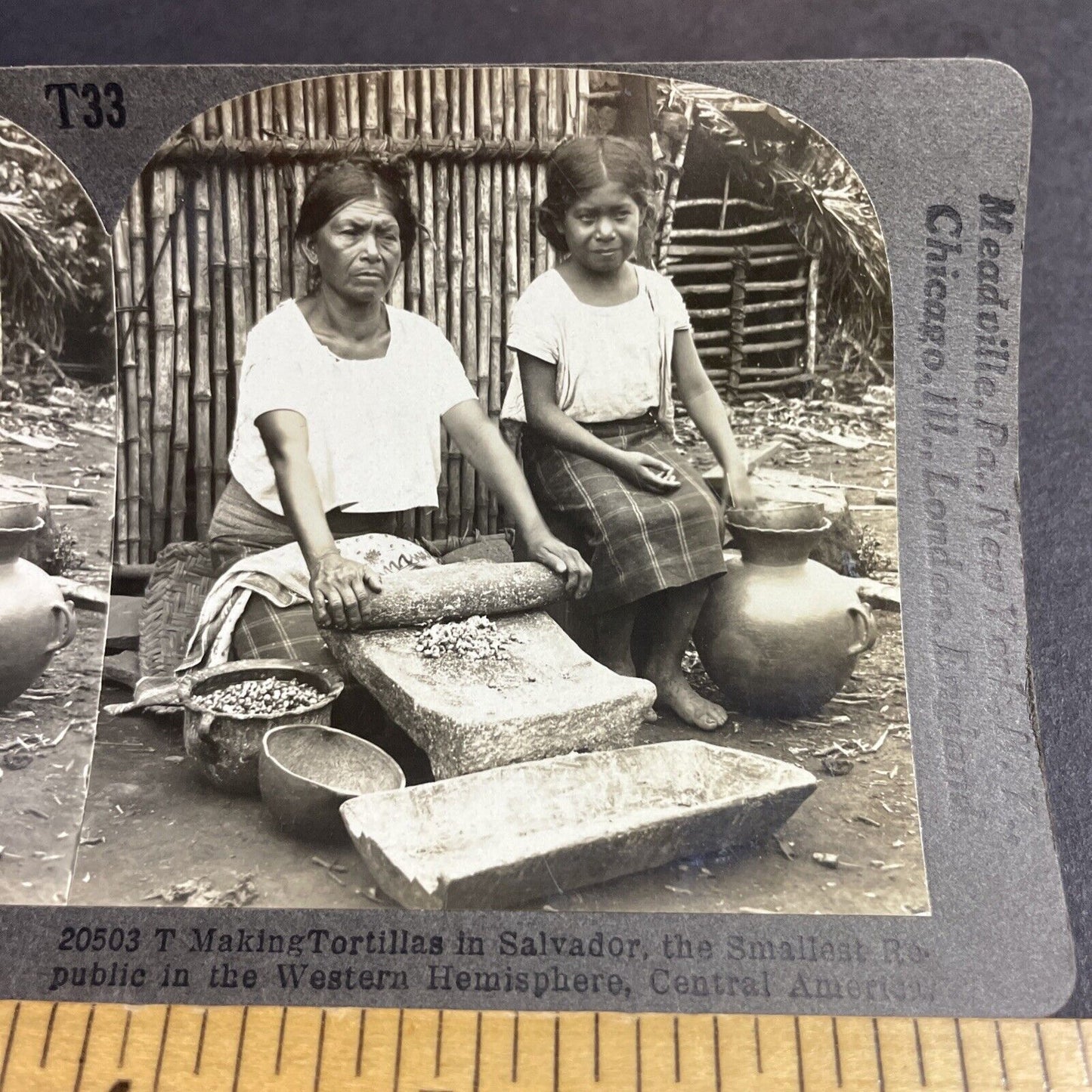 Antique 1910s El Salvador Woman Making Tortillas Stereoview Photo Card P4470