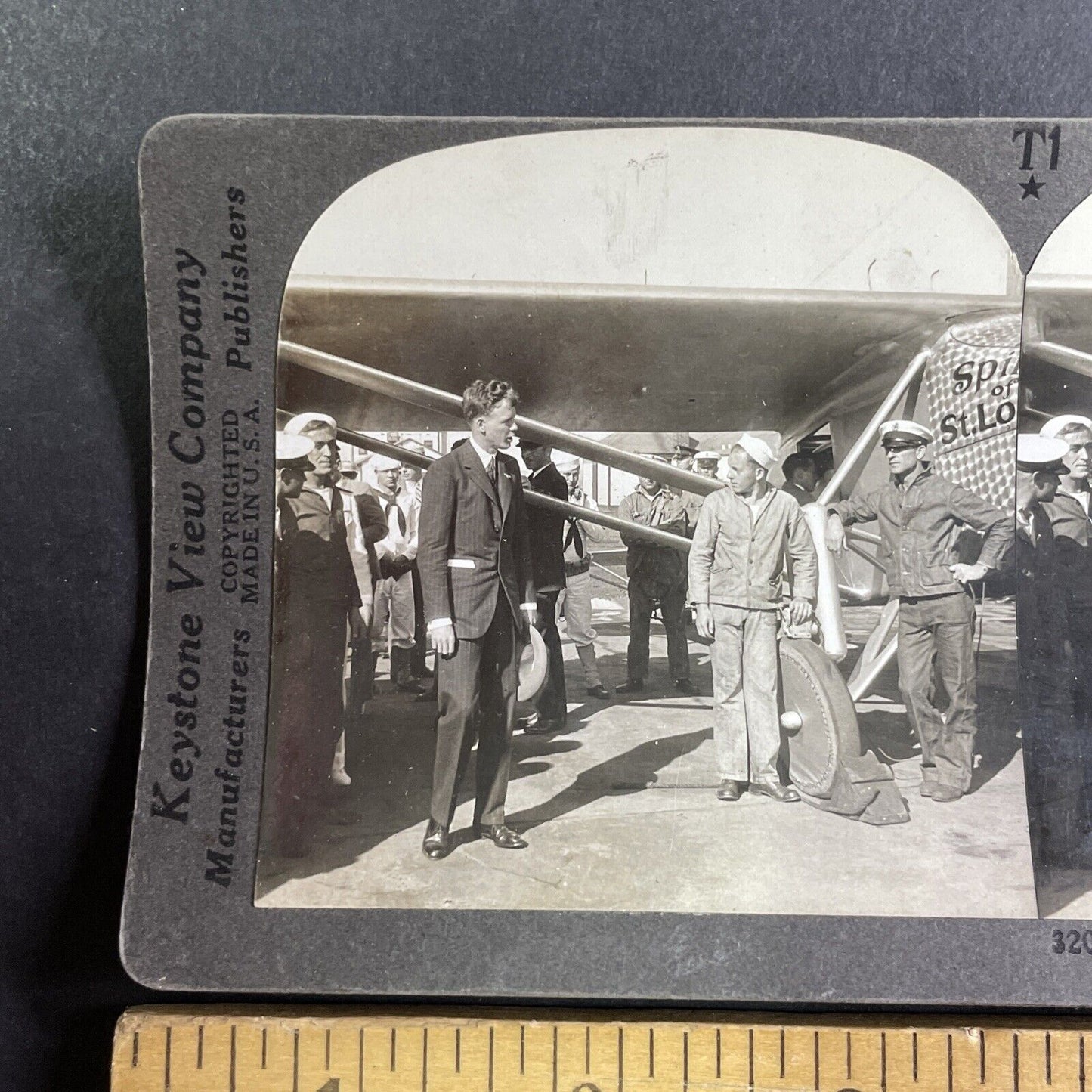 Charles Lindbergh and The Spirit of St. Louis Airplane Stereoview c1929 Y1378