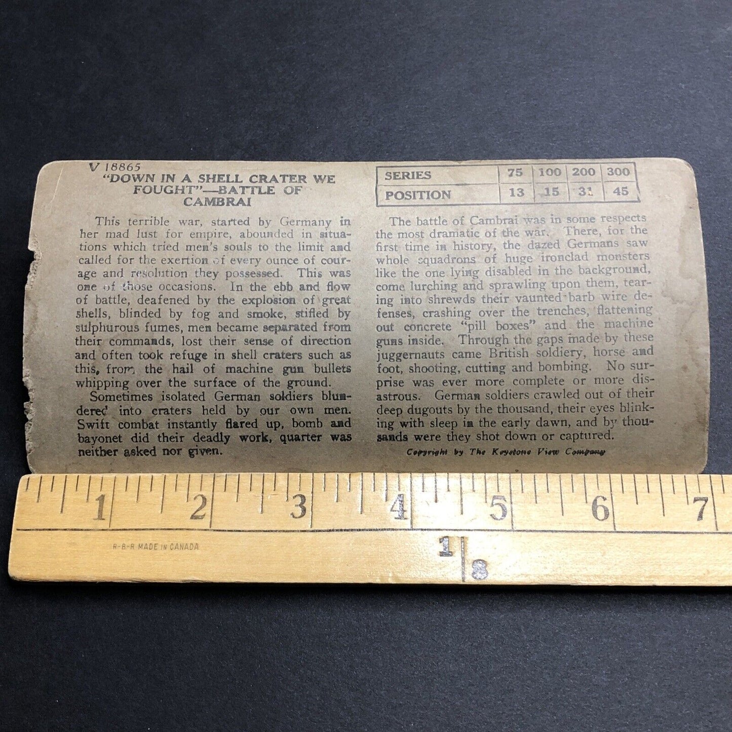 Antique 1917 Canadian Solders WW1 Battle Of Cambrai Stereoview Photo Card P2018