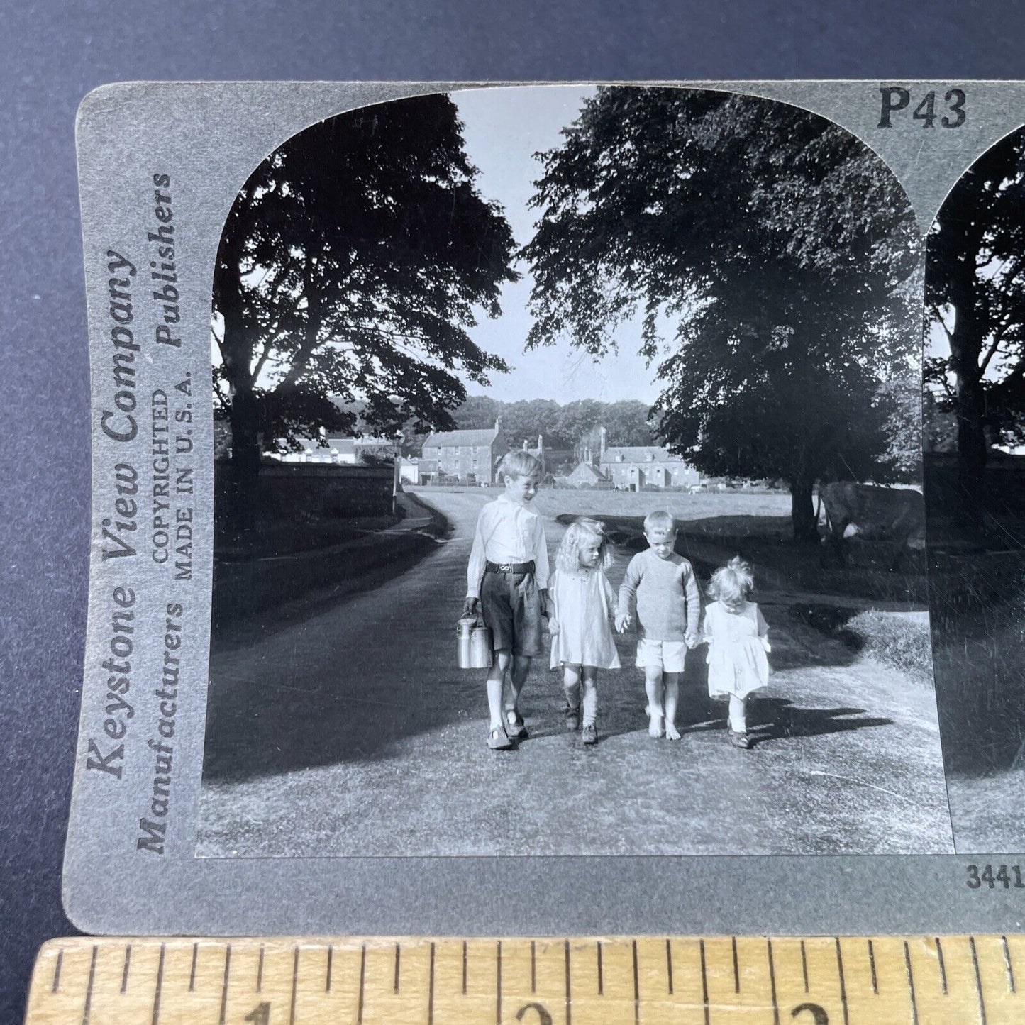 Antique 1910s Scottish Children Walk To School Stereoview Photo Card P2838