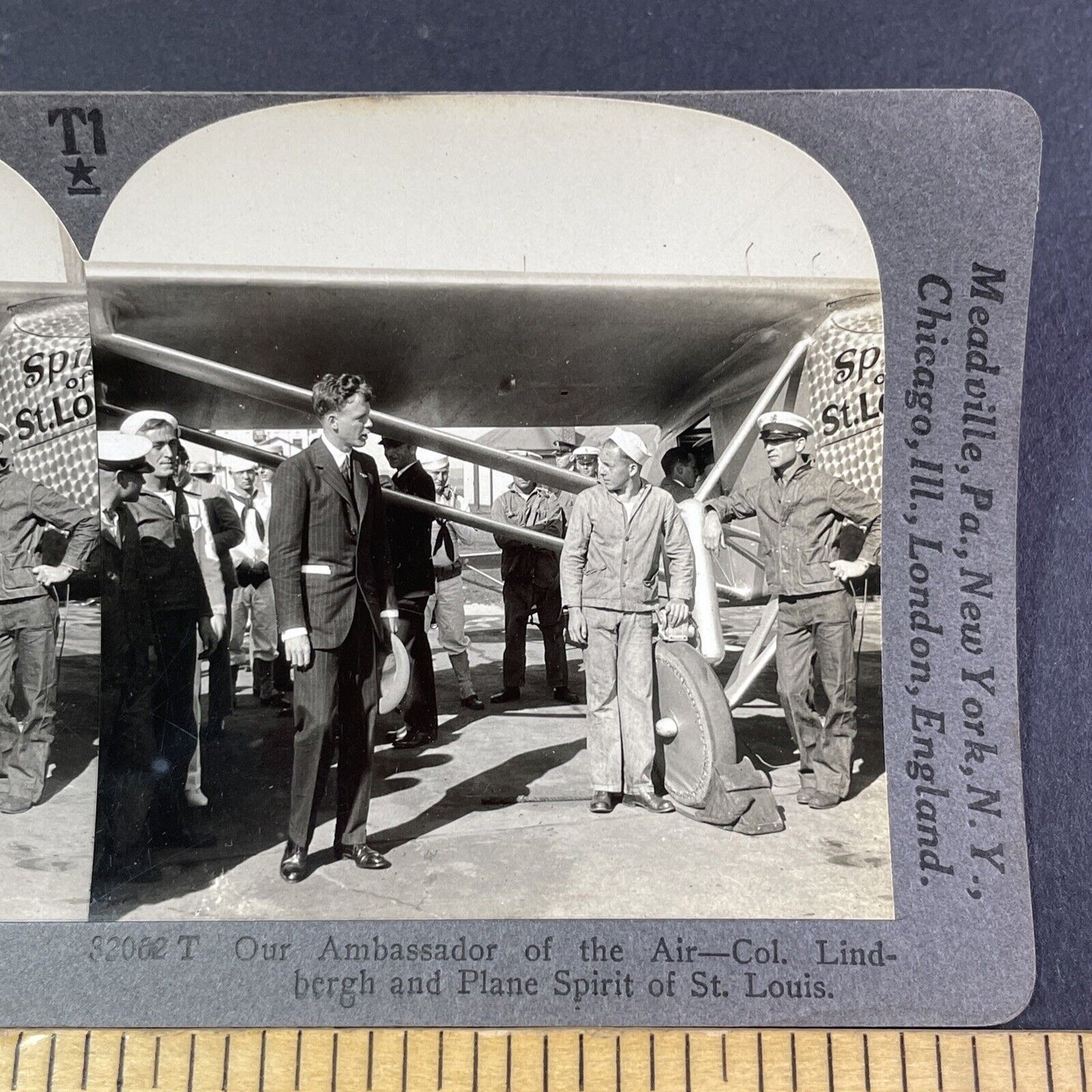 Charles Lindbergh Spirit of St. Louis Airplane Stereoview Antique c1929 Y2771