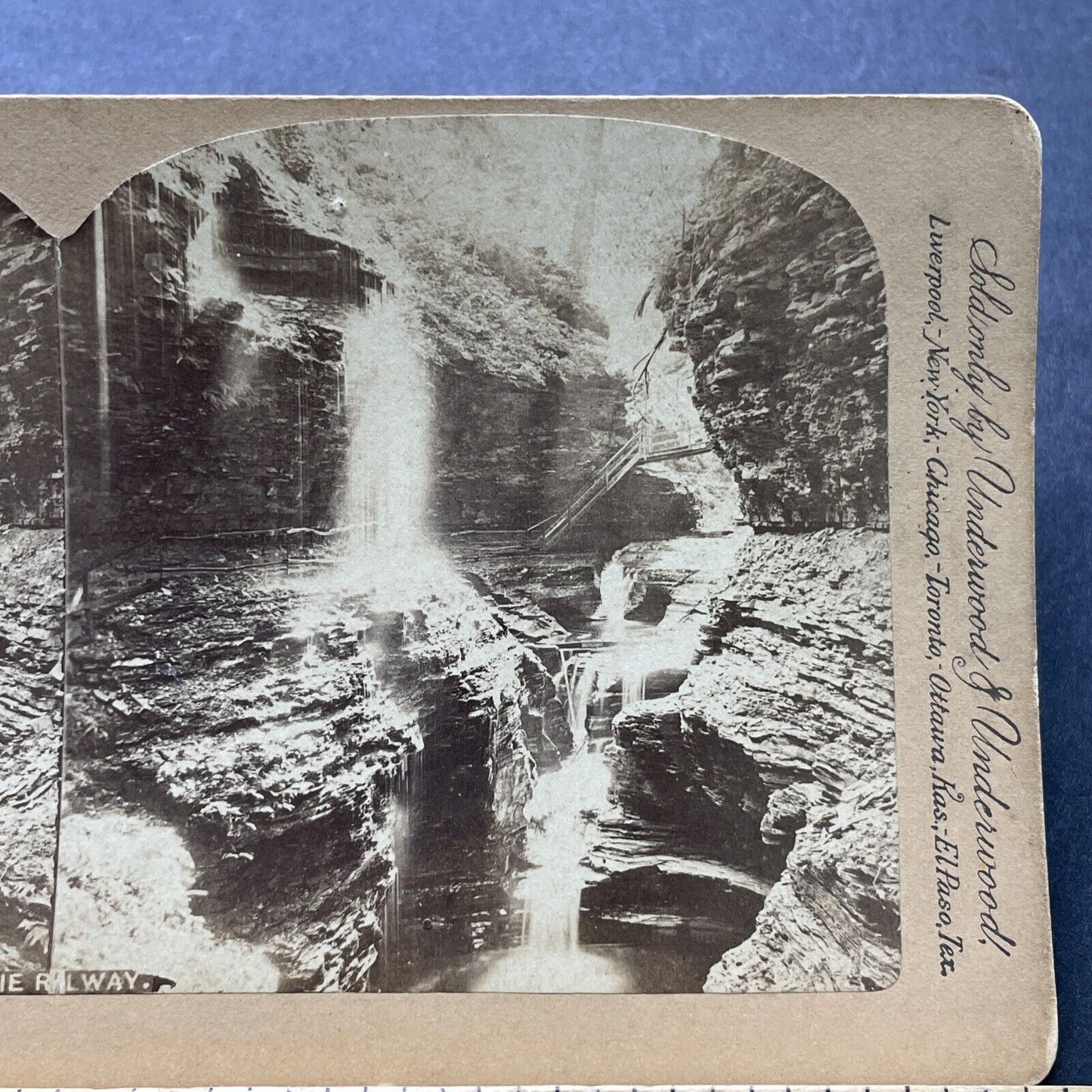 Antique 1880s Waterfalls In Watkins Glen New York Stereoview Photo Card P2400