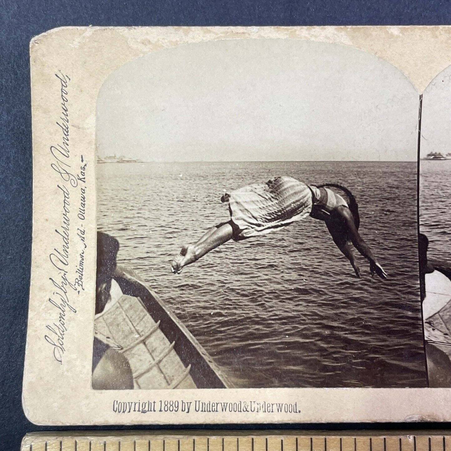 Maggie Ward Coney Island Diver Stereoview New York Antique c1889 Y1790