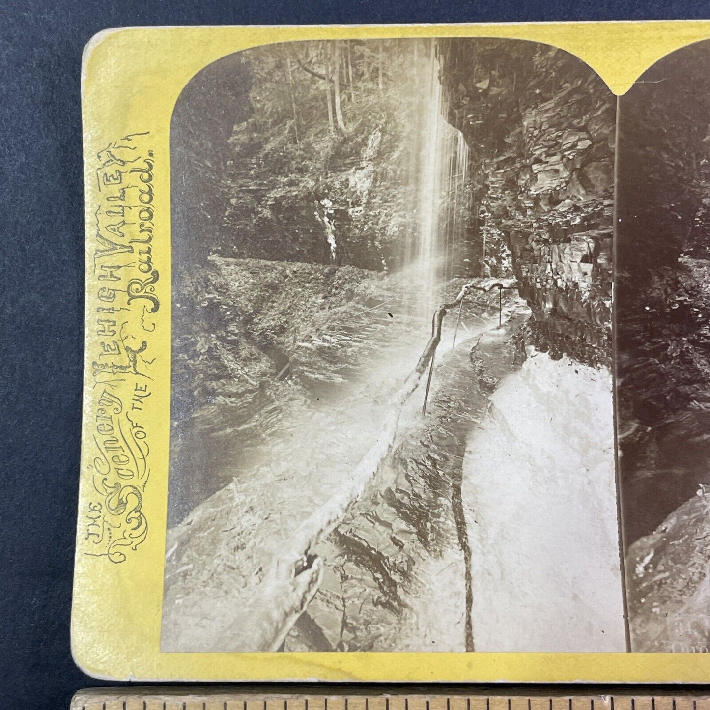Lehigh Valley Railroad Stereoview Rainbow Falls Watkins Glen Antique 1870s Y2168