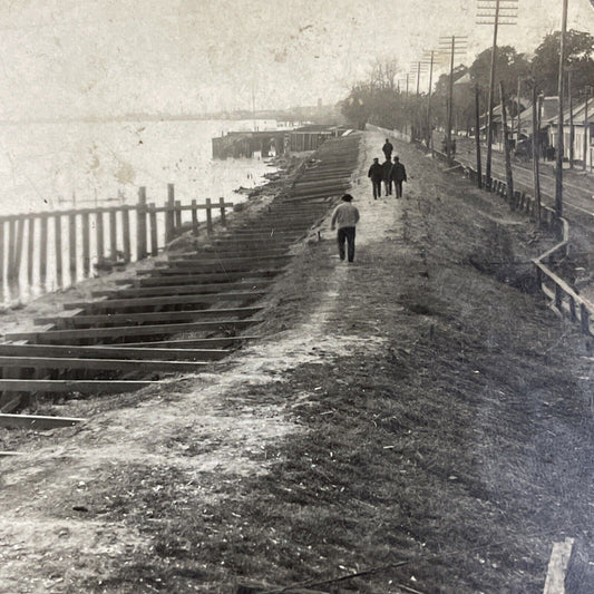 Antique 1910s Hurricane Dam Flood Levee New Orleans Stereoview Photo Card P4295