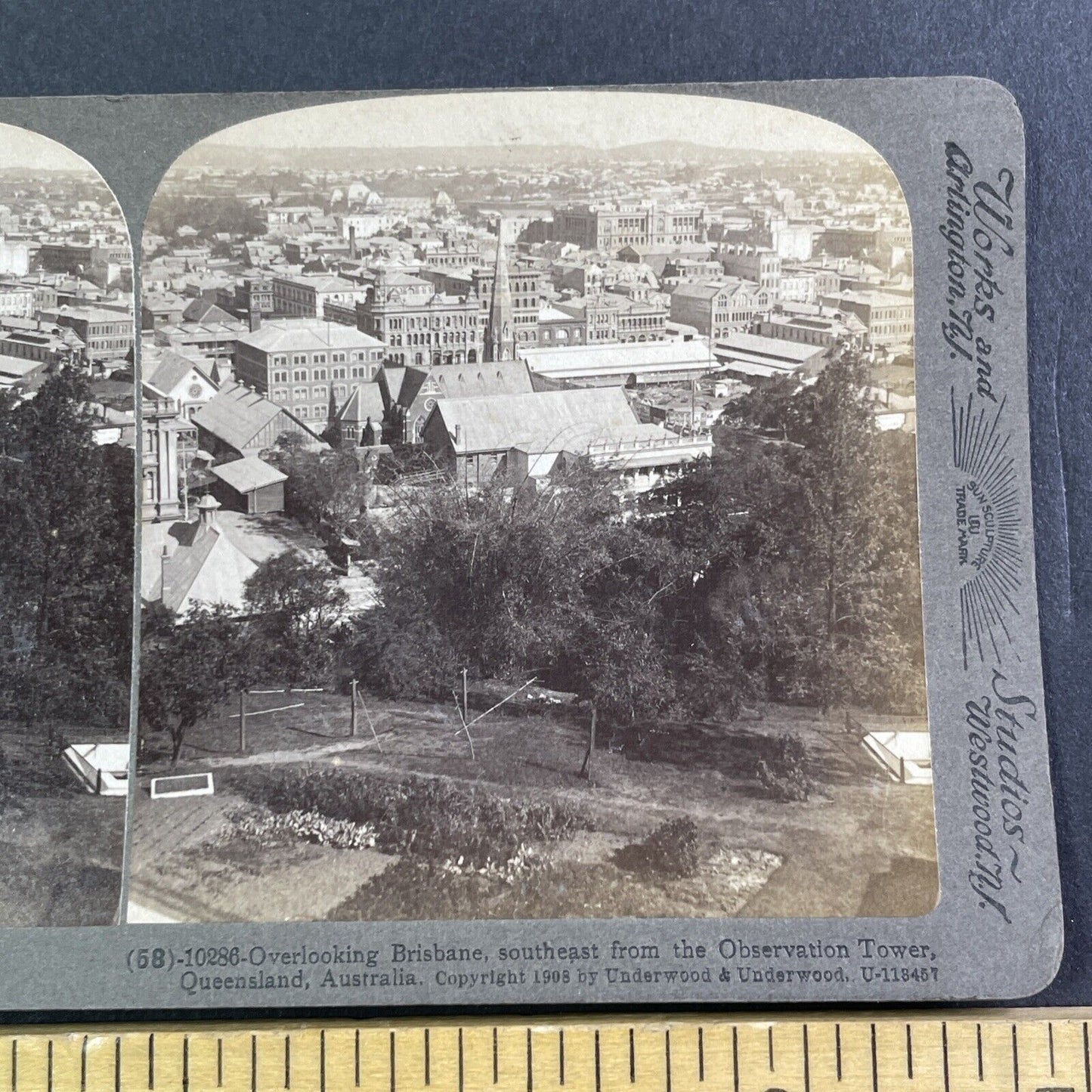 Historic Brisbane Queensland Australia Stereoview City View Antique c1908 X4085