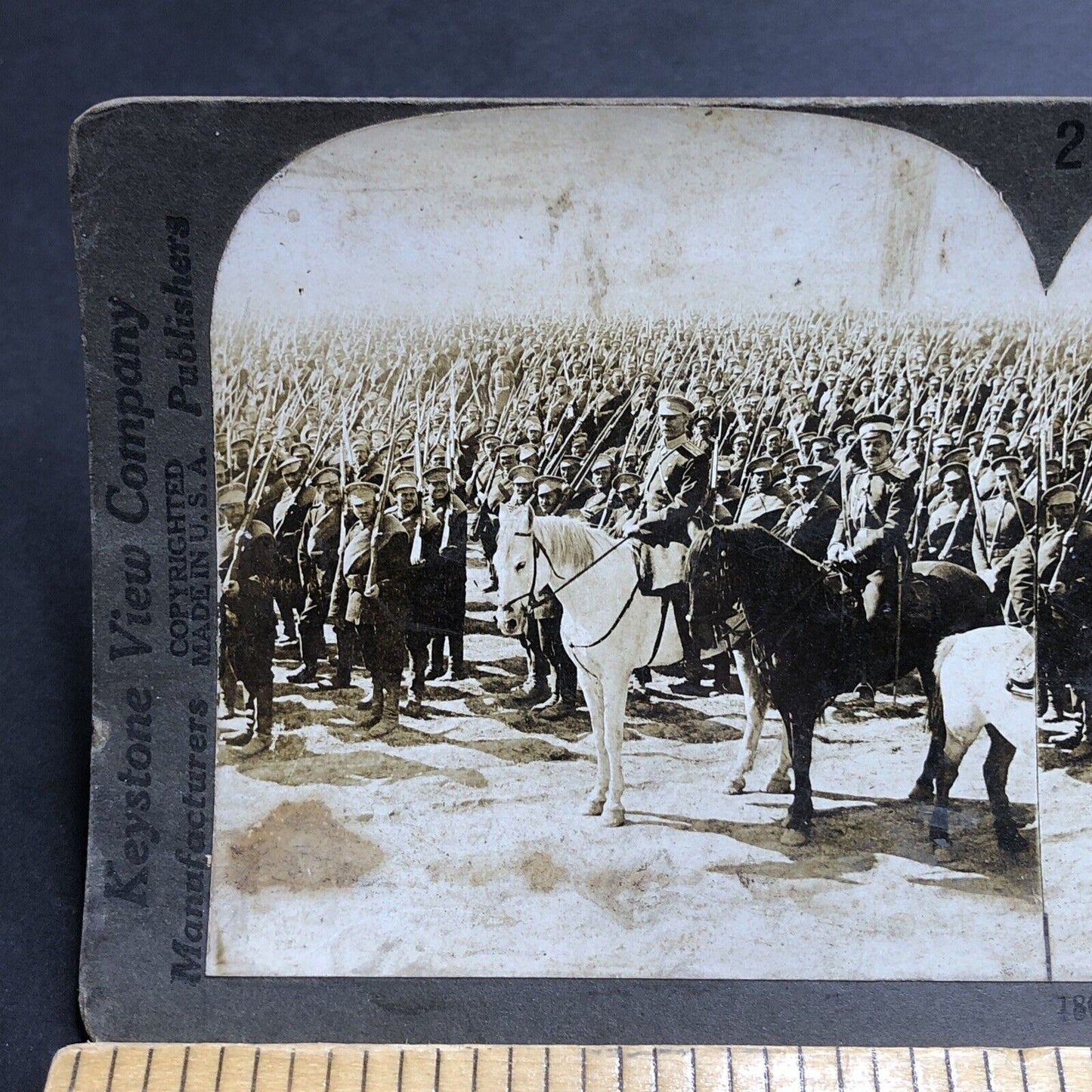 Antique 1919 Russian Horseback Cavalry Soldiers Stereoview Photo Card P2020