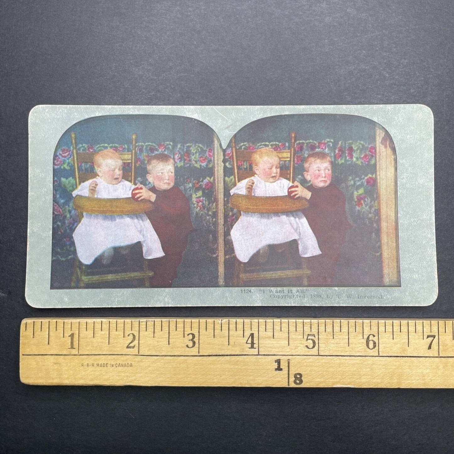 Antique 1898 Baby And Toddler Fighting Over An Apple Stereoview Photo Card P1135