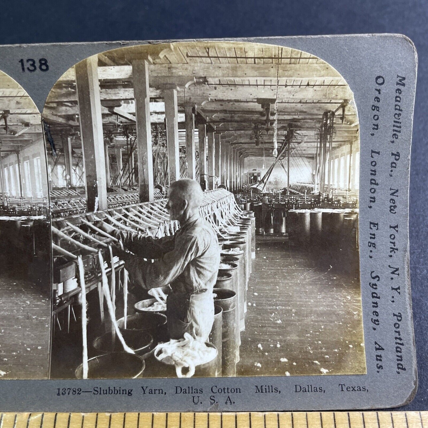 Antique 1905 Cotton Yarn Machine Dallas Mill Texas Stereoview Photo Card P2200