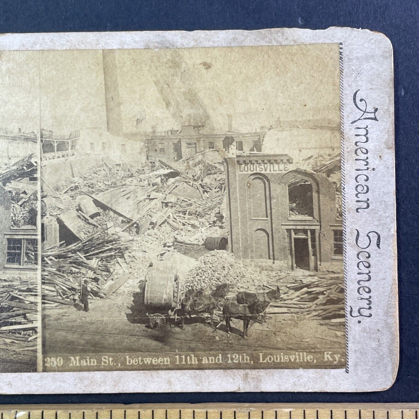 Louisville Kentucky F4 Tornado Disaster Stereoview Main St. Antique c1890 X3738