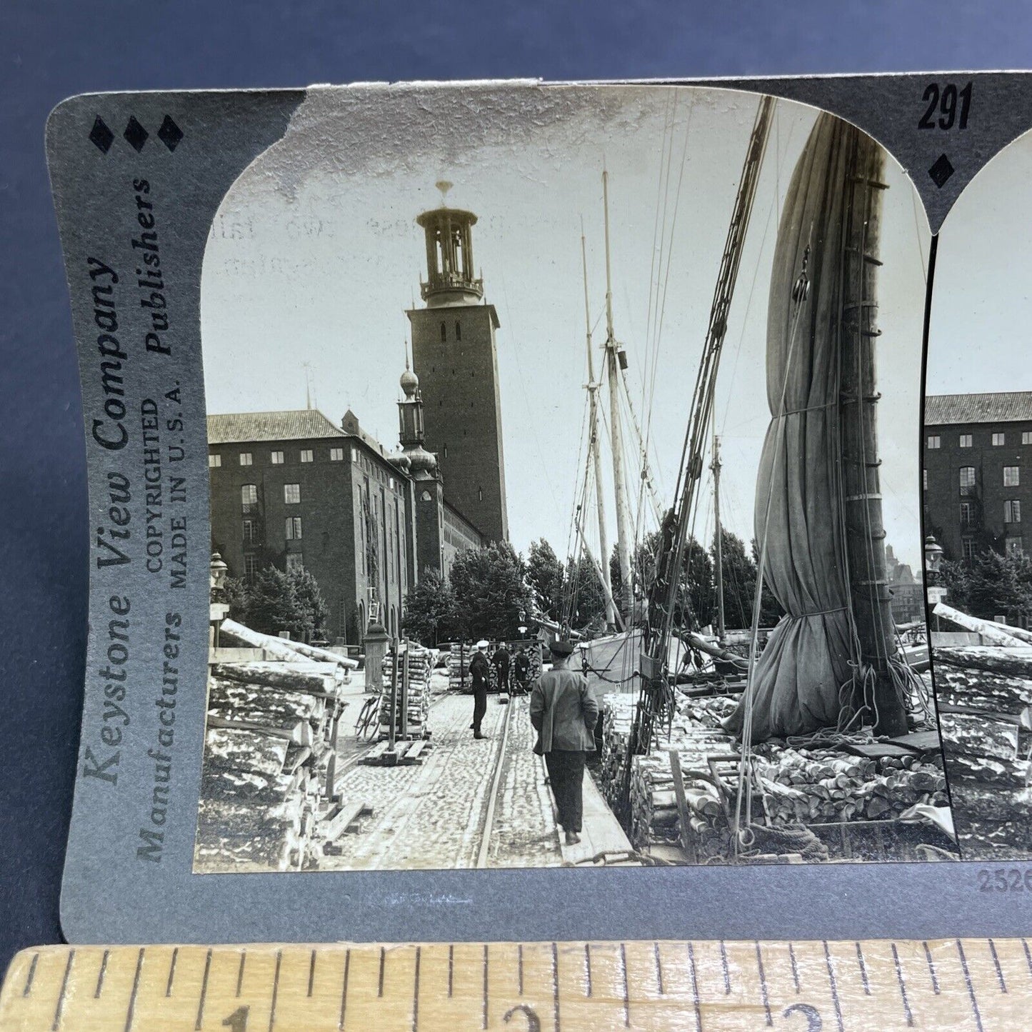 Antique 1924 Lumber At Ship Port Stockholm Sweden Stereoview Photo Card P1944