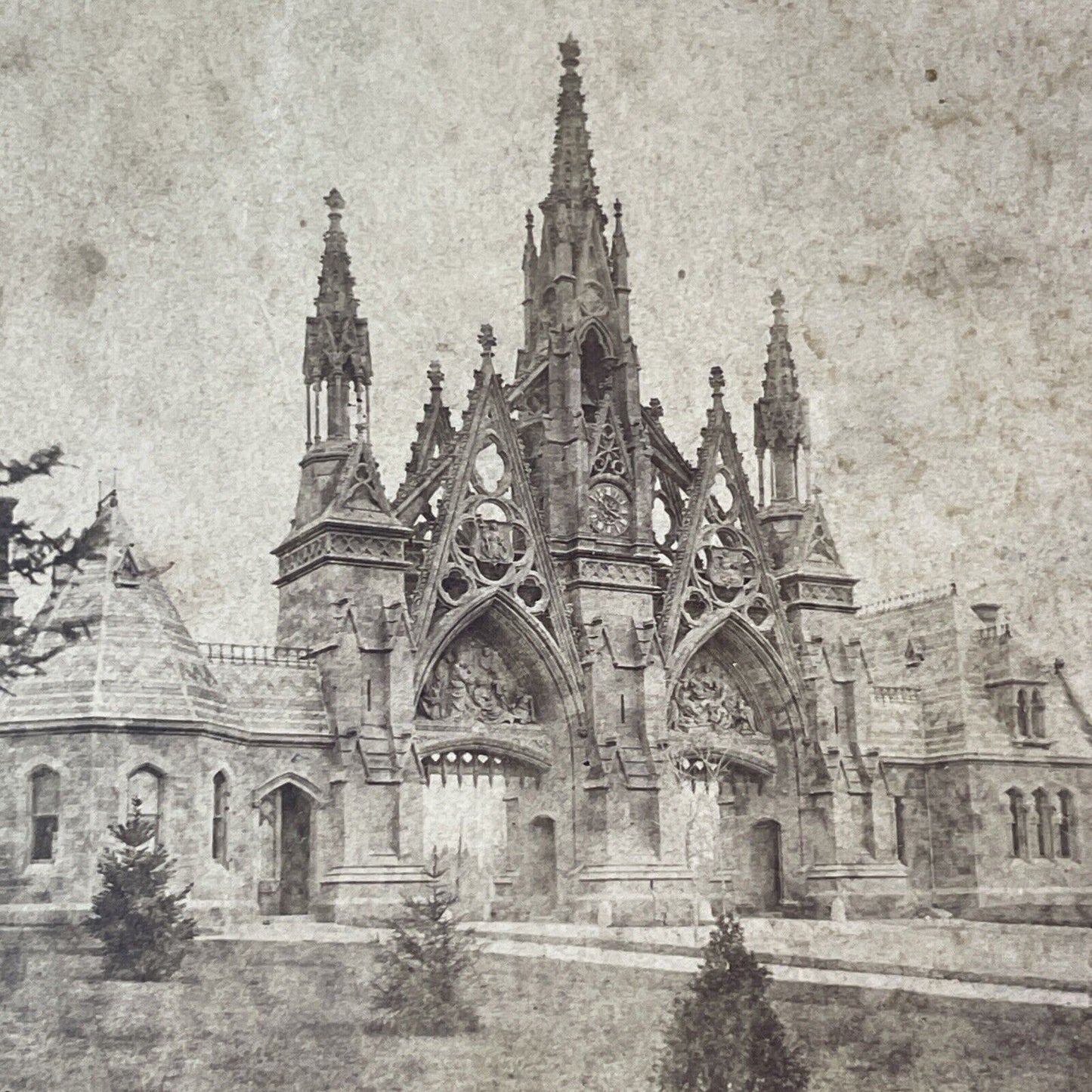 Green-Wood Cemetery Brooklyn Gothic Front Gate Stereoview Antique c1865 X2421