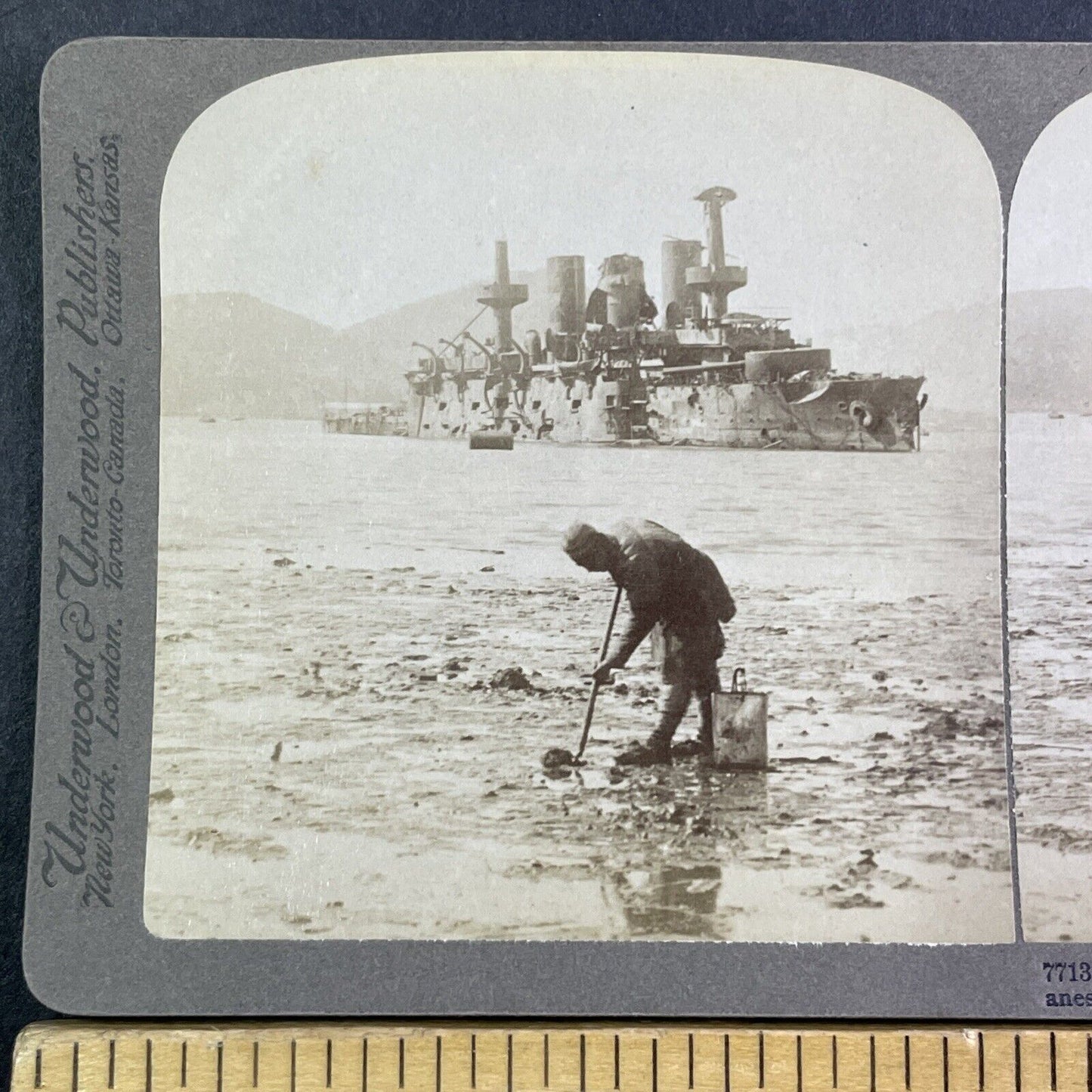 Sunk Russian Battleship Peresviet Stereoview Russo-Sino War Antique c1905 X3889