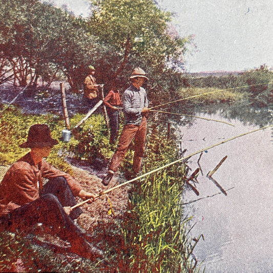 Antique 1904 Kinnikinnick Fishing River Falls WI Stereoview Photo Card P580-078