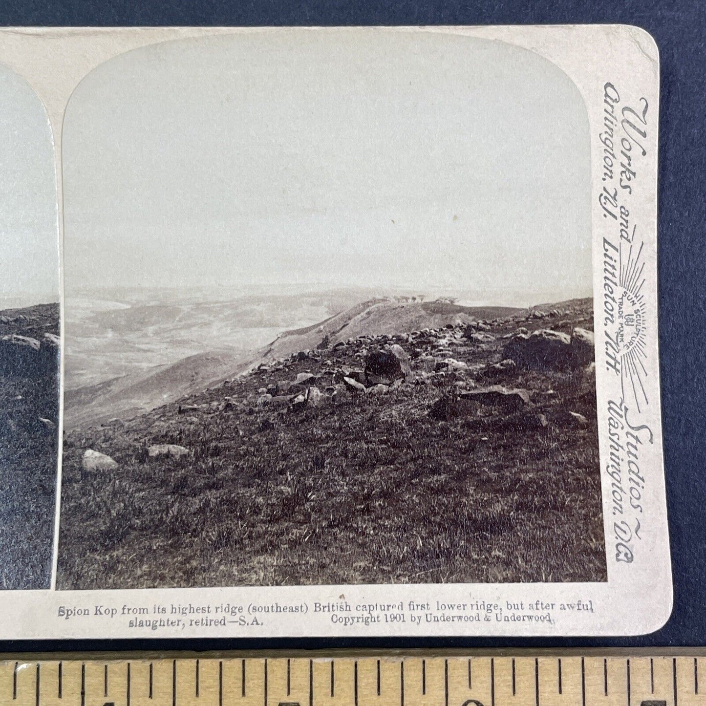 Spion Kop Top Ridge Battlefield Stereoview Boer War South Africa c1901 Y3020