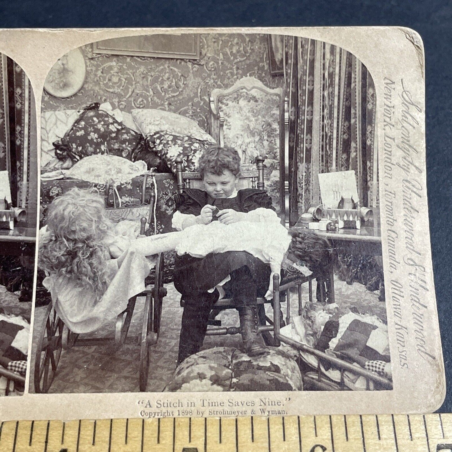 Antique 1898 A Girl And Her Porcelain Dolls Stereoview Photo Card P4302