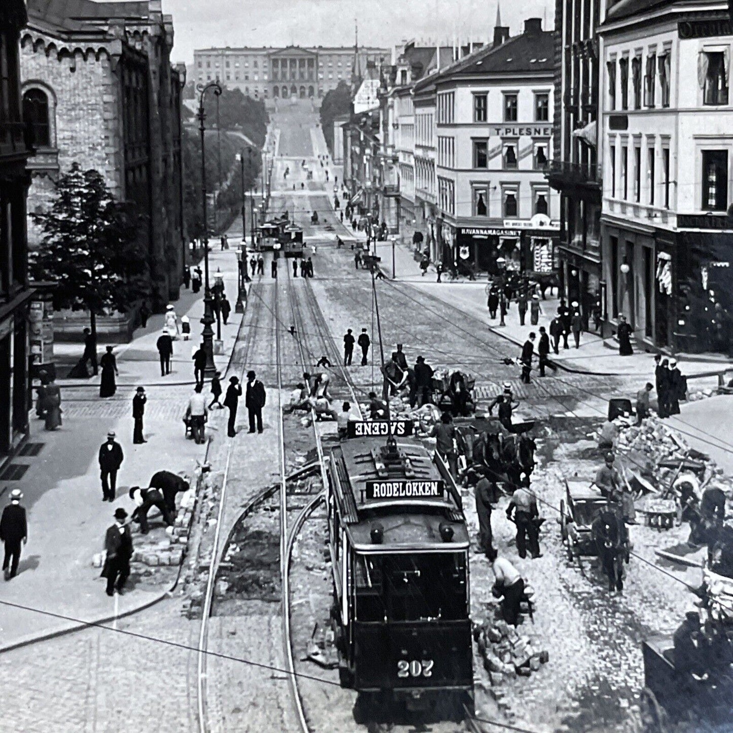 Antique 1903 The Main Street In Oslo Norway Stereoview Photo Card P5101