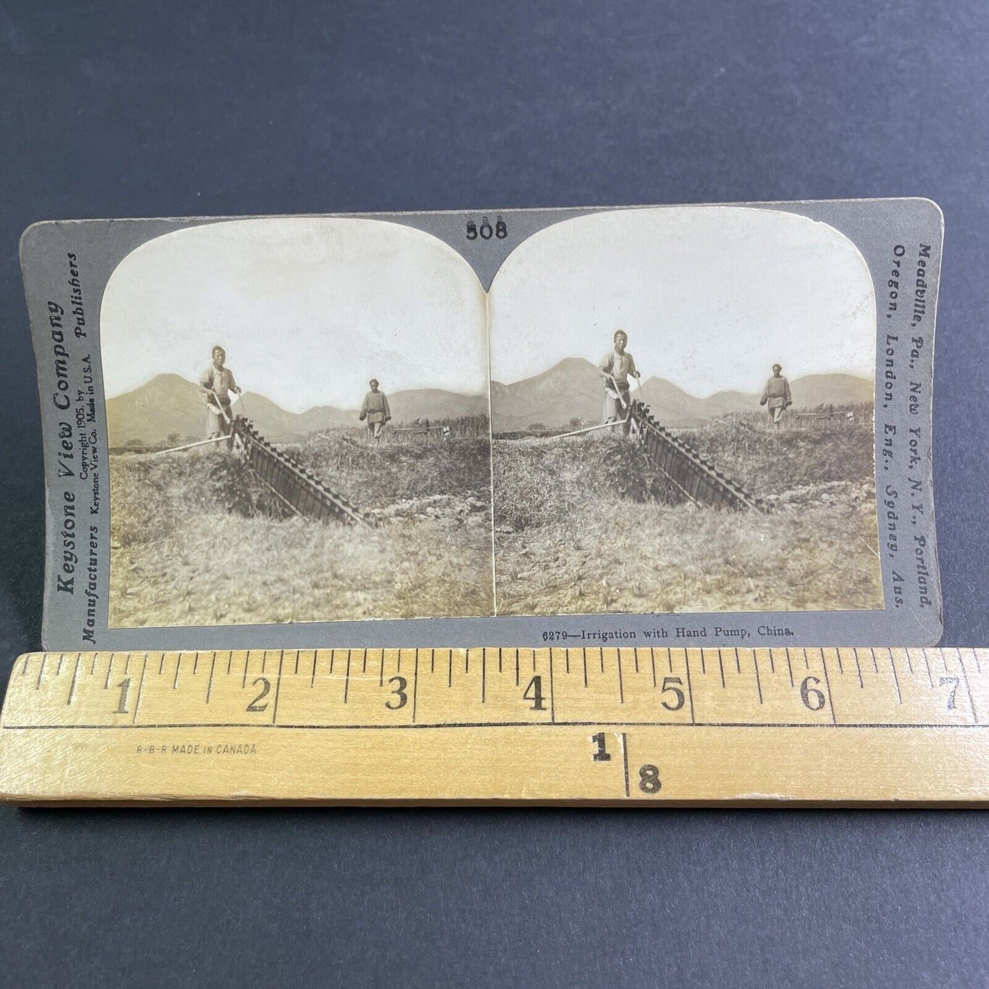 Antique 1905 Irrigation Hand Pump On Farm In China Stereoview Photo Card P2167