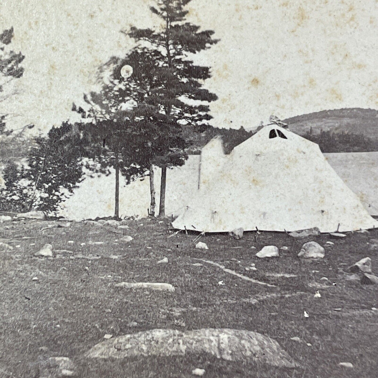 Tents On Weirs Beach Stereoview Laconia NH Photo Card Antique 1872 X828