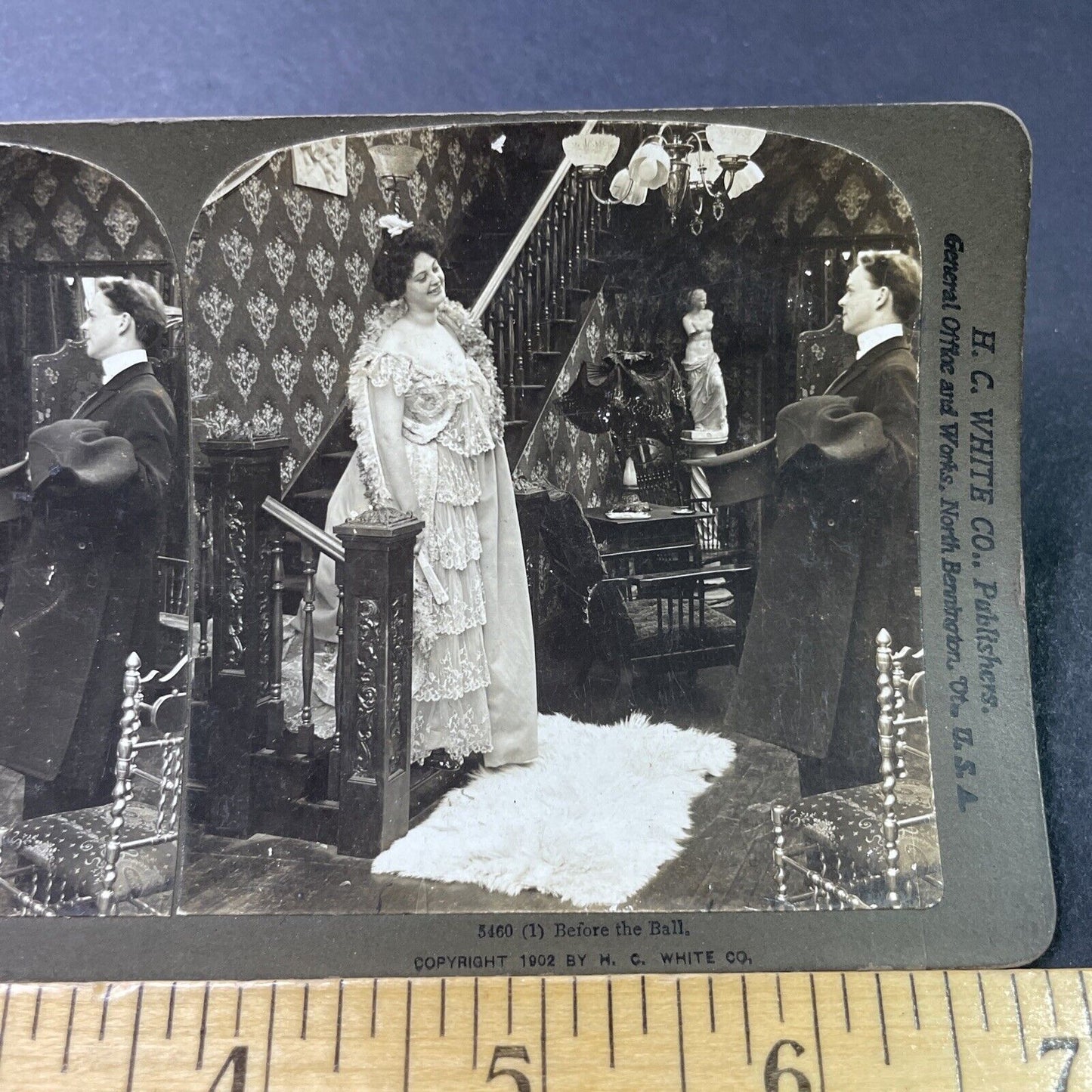 Antique 1902 Man Picks Up Woman For The Ball Stereoview Photo Card P2886
