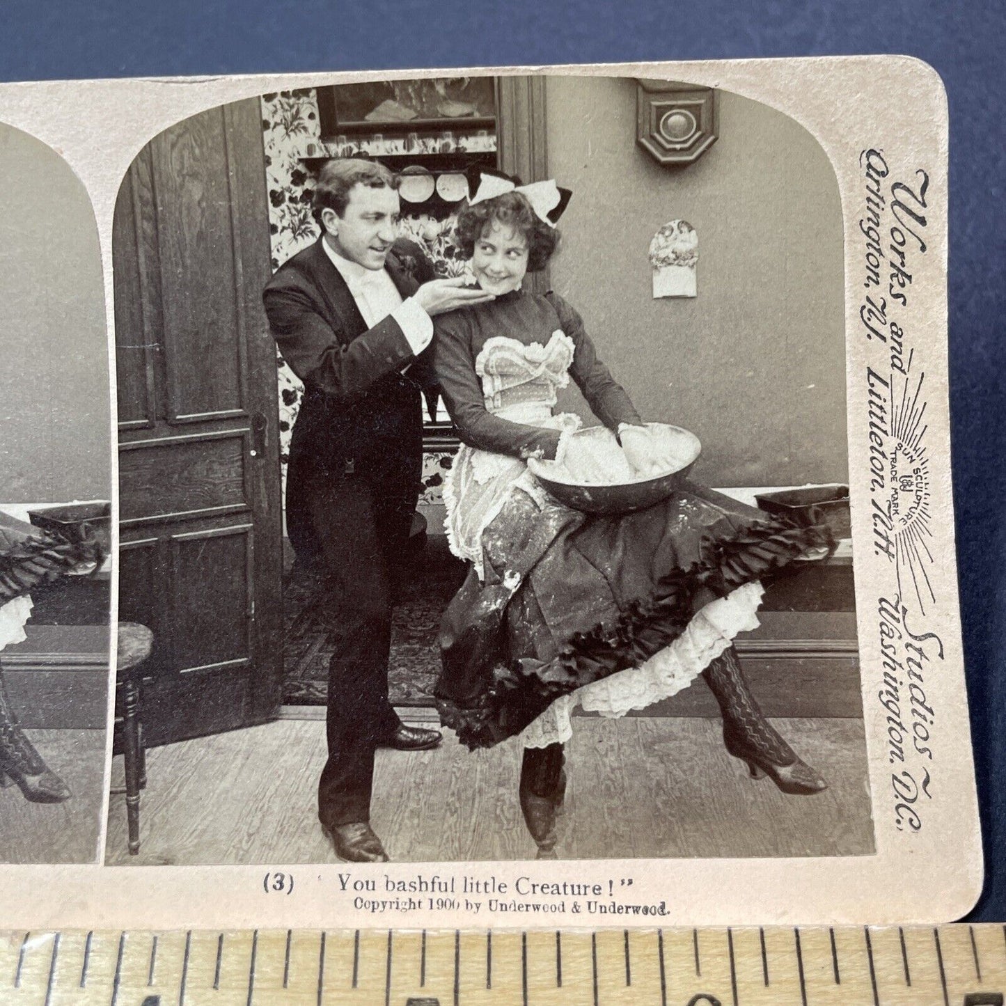 Antique 1900 Man Flirts With His French Cook Maid Stereoview Photo Card V3253