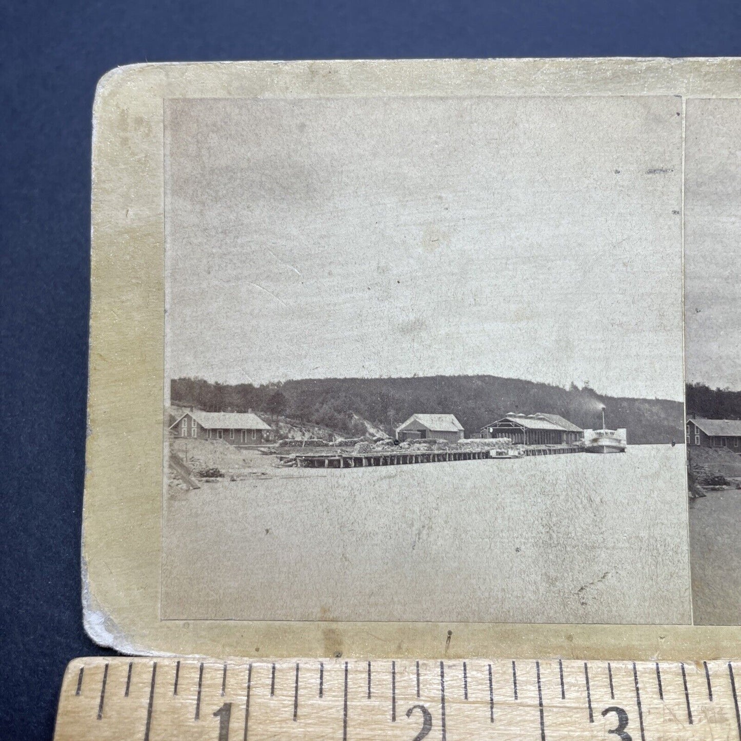 Antique 1870s Alton Bay New Hampshire Steamers Stereoview Photo Card V1707