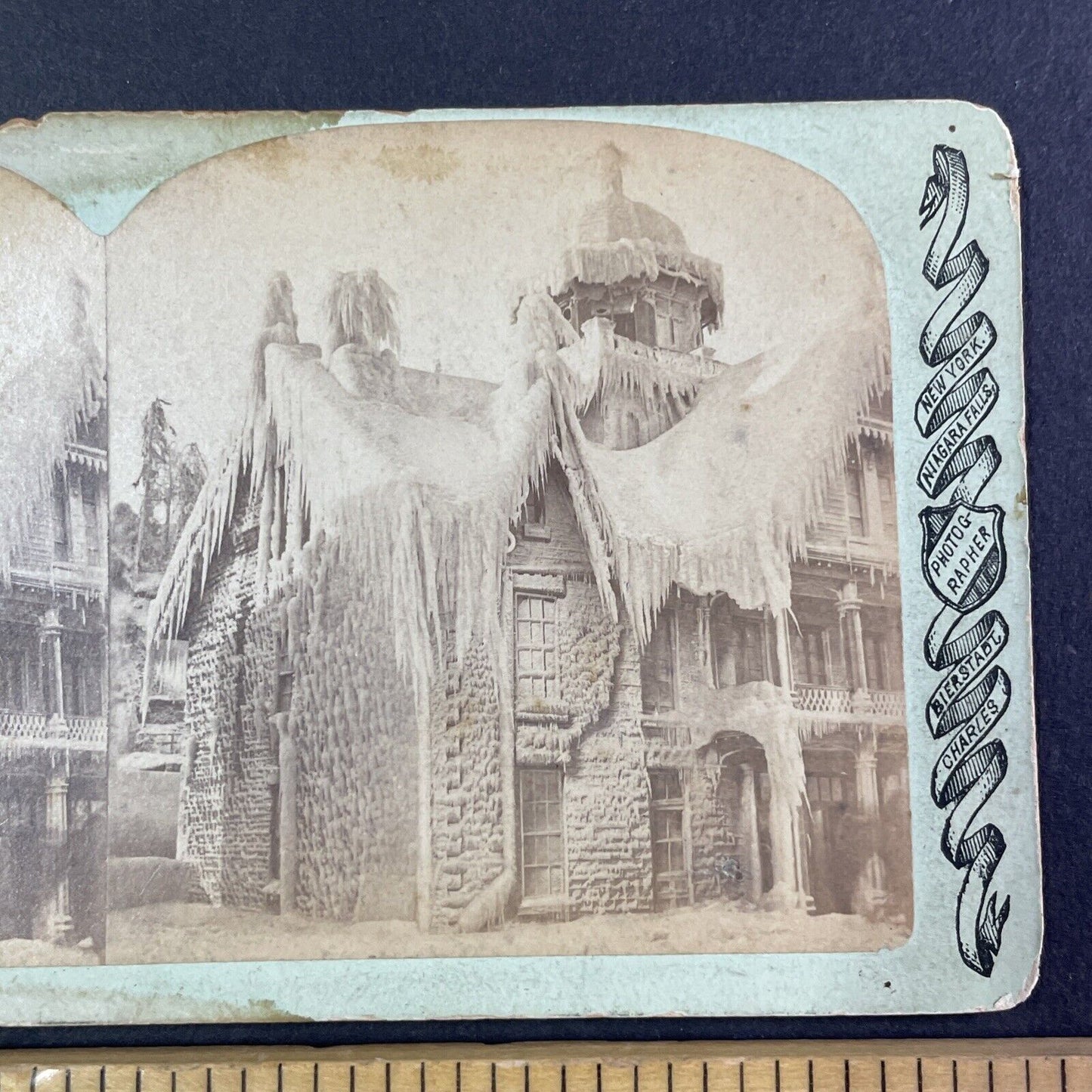 House Covered in Ice Stereoview Charles Bierstadt Antique c1870s Y1462