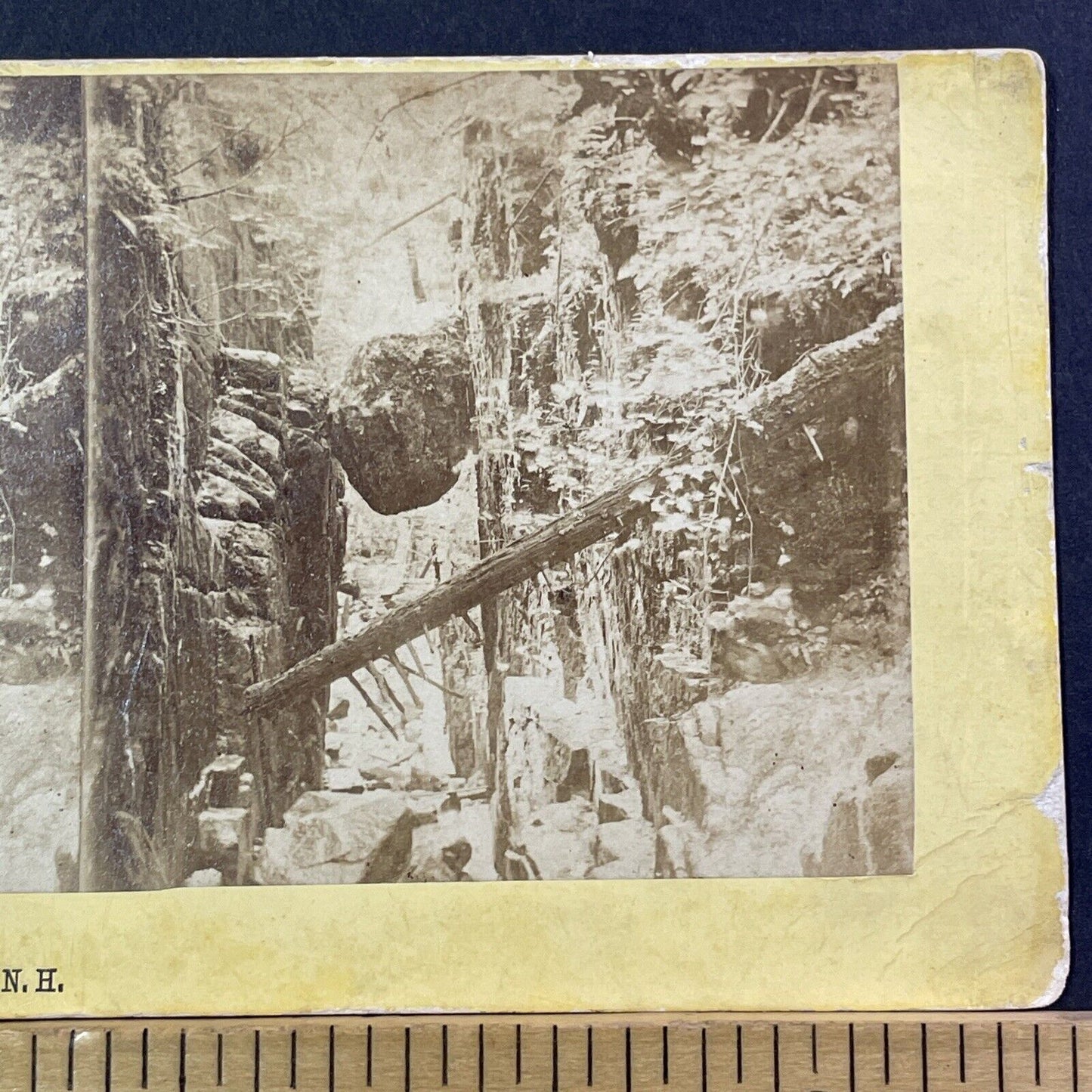 Boulder Flume Franconia Notch Stereoview Charles Bierstadt Antique c1870 X978