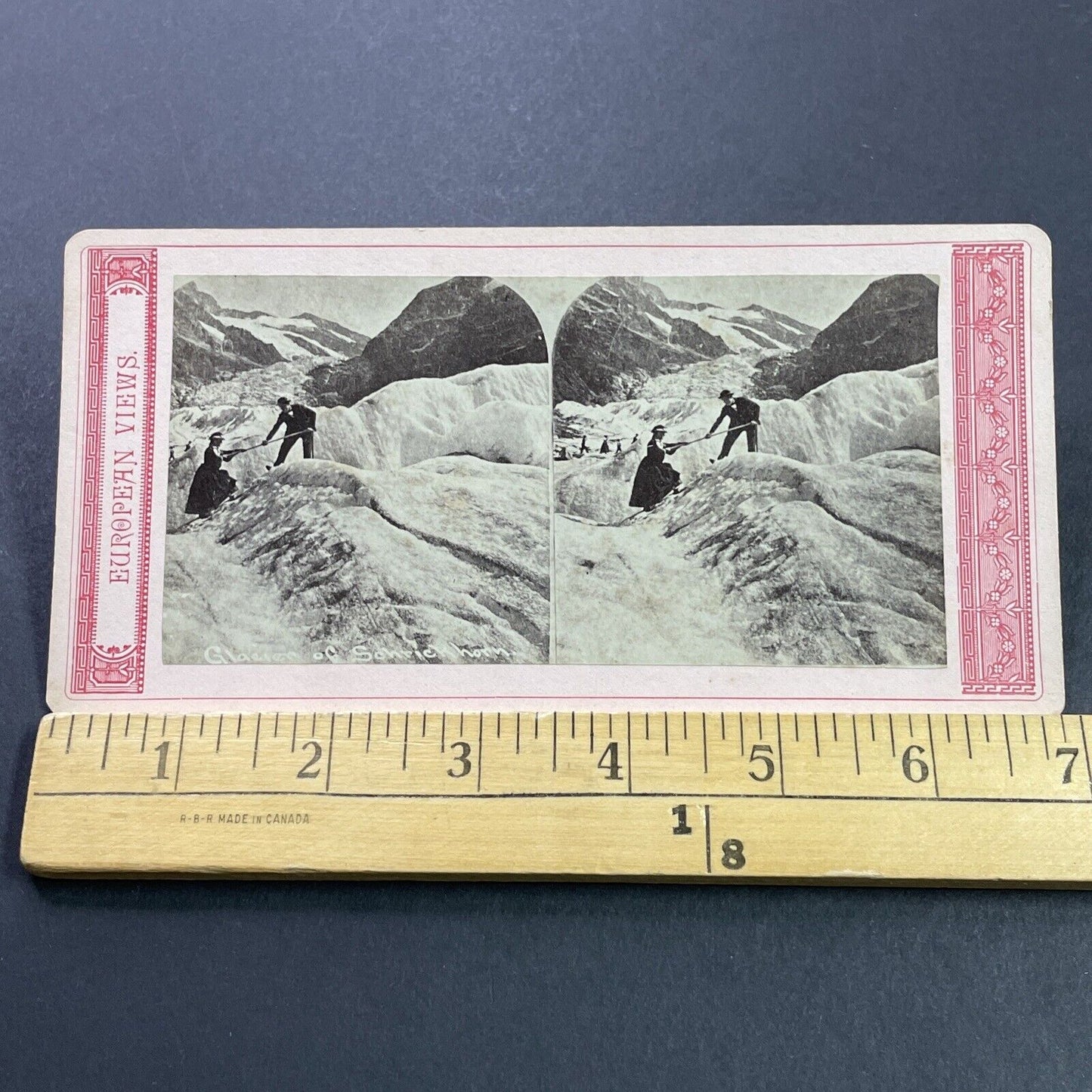 Antique 1870s Man Pulls Woman Up Chamonix Glacier Stereoview Photo Card P4139