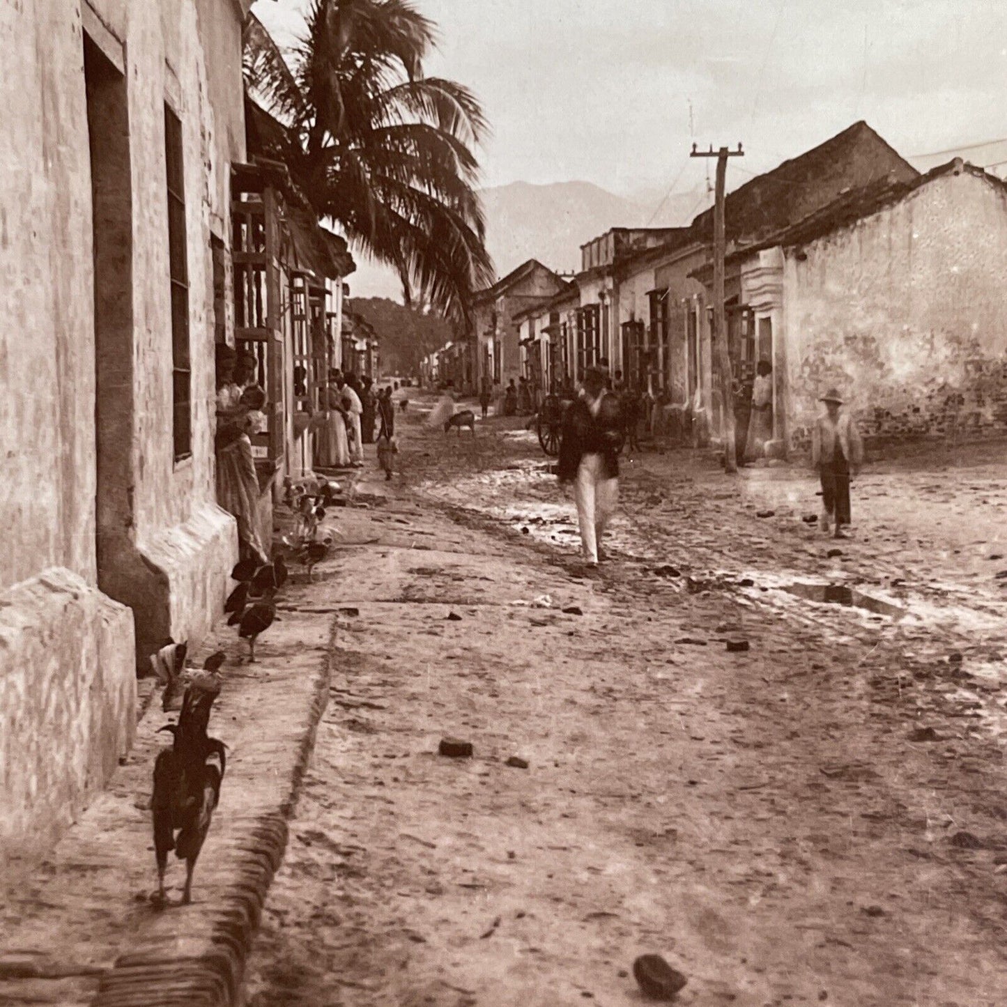 Antique 1905 Santa Marta Colombia Downtown Street Stereoview Photo Card P1319