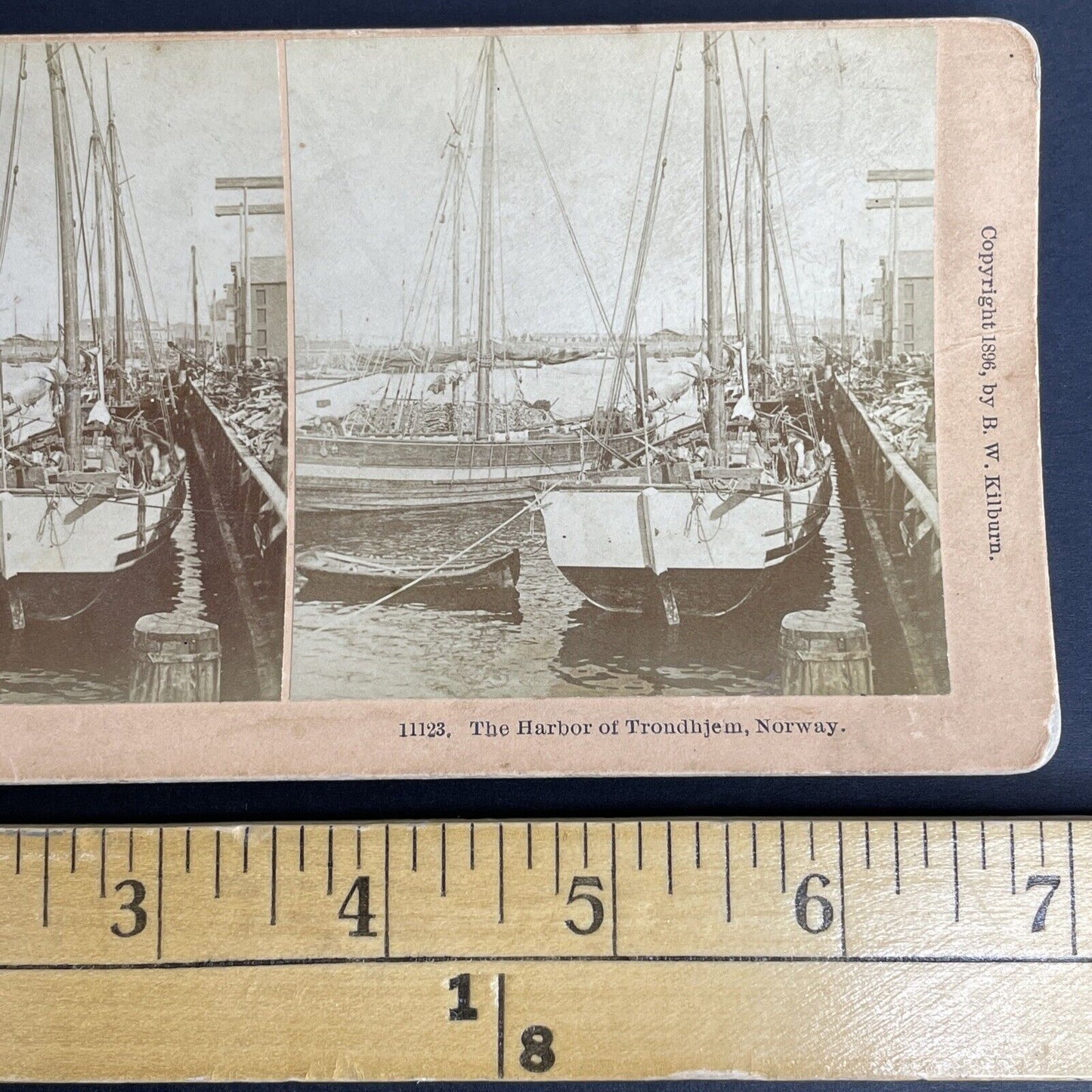 Antique 1898 Trondheim Norway Harbor Coastal Port Stereoview Photo Card PC979