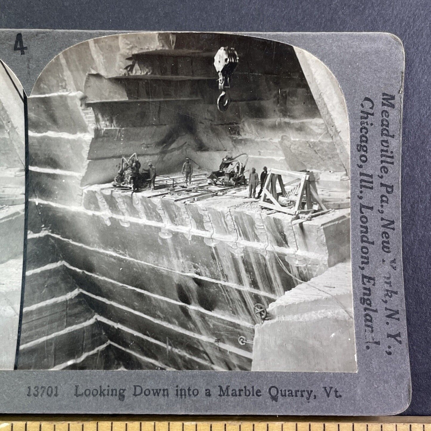 Miners in a Marble Quarry Stereoview Proctor Vermont Antique c1909 Y1153