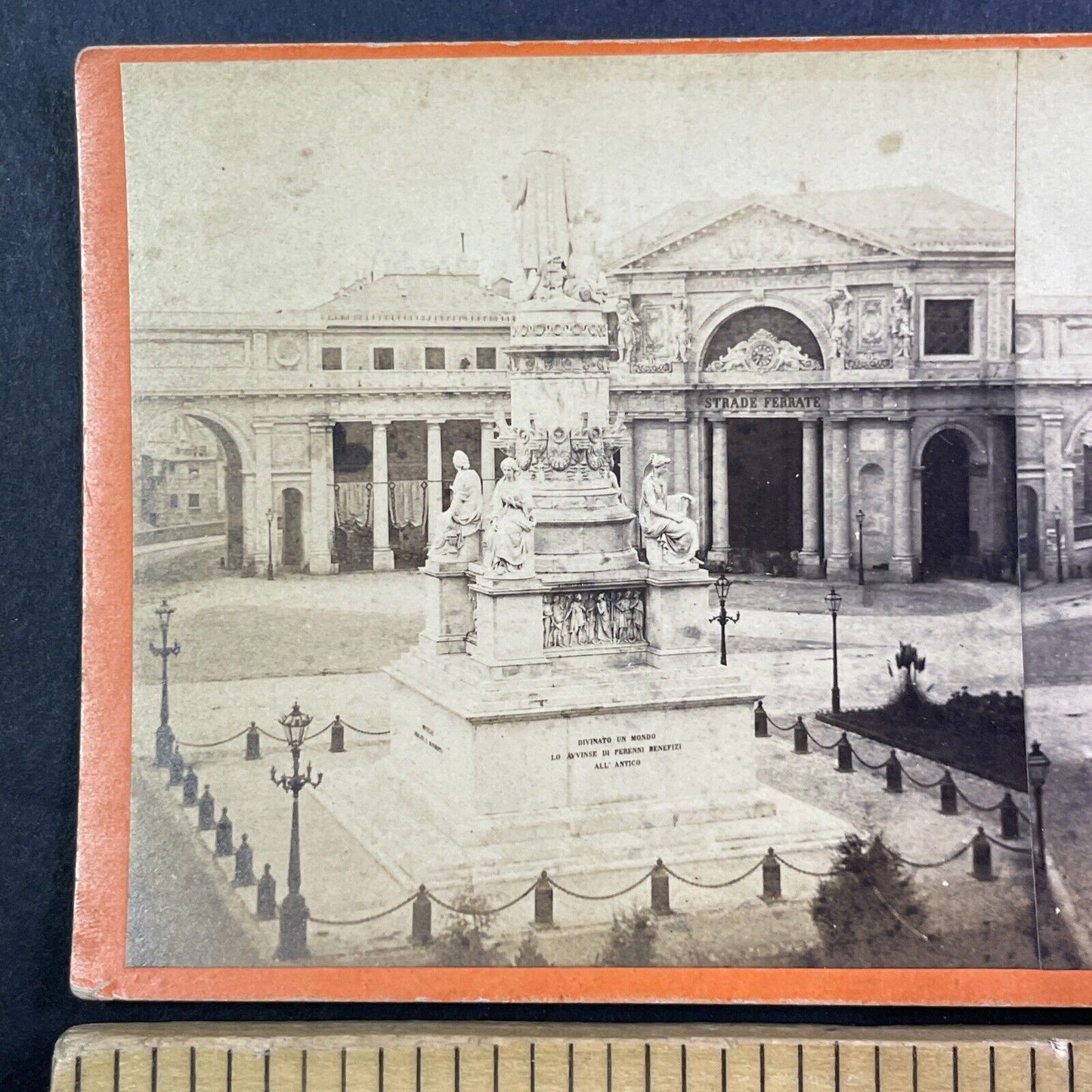 Genoa Italy Columbus Monument Stereoview Celestino Degoix Antique c1870 X3778