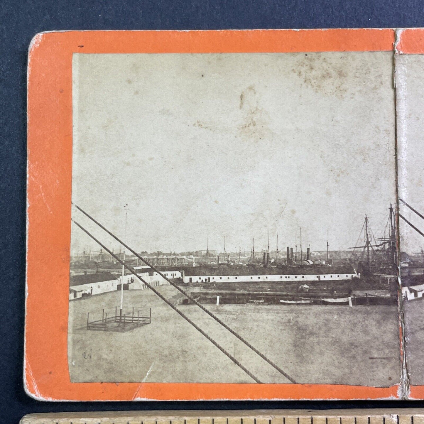 Brooklyn Navy Yard Stereoview New York City Antique c1870 X4055 *DAMAGED*