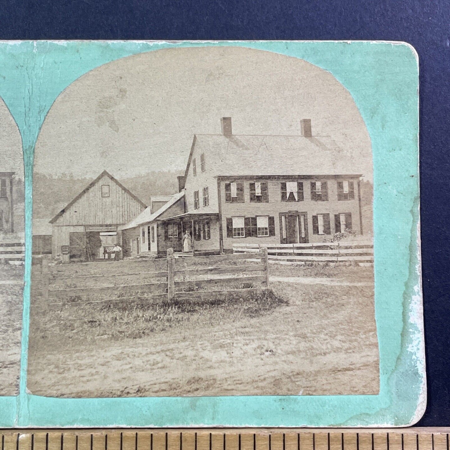 Farm House Hotel Stereoview Orford NH Photo Card CB Cheney Antique c1869 X993