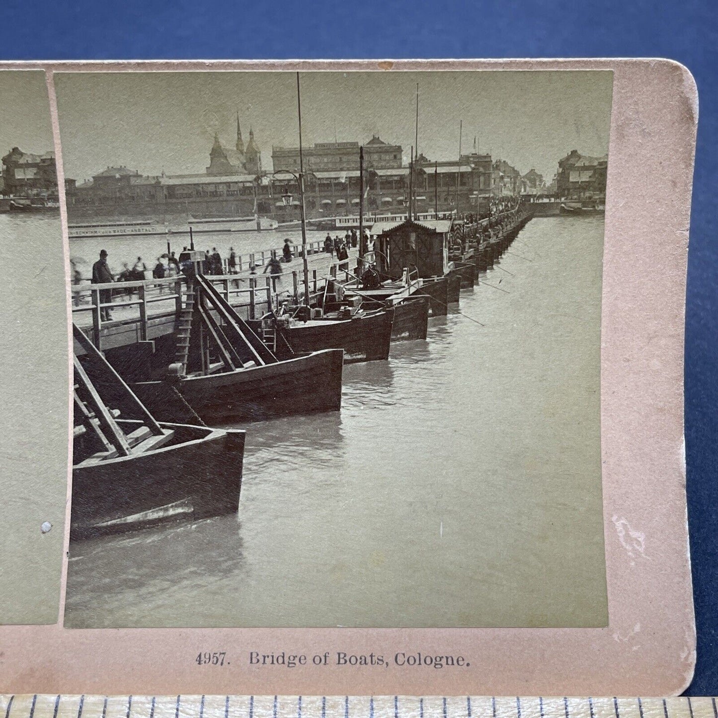 Antique 1897 A Bridge Made Of Boats Cologne Germany Stereoview Photo Card P1895