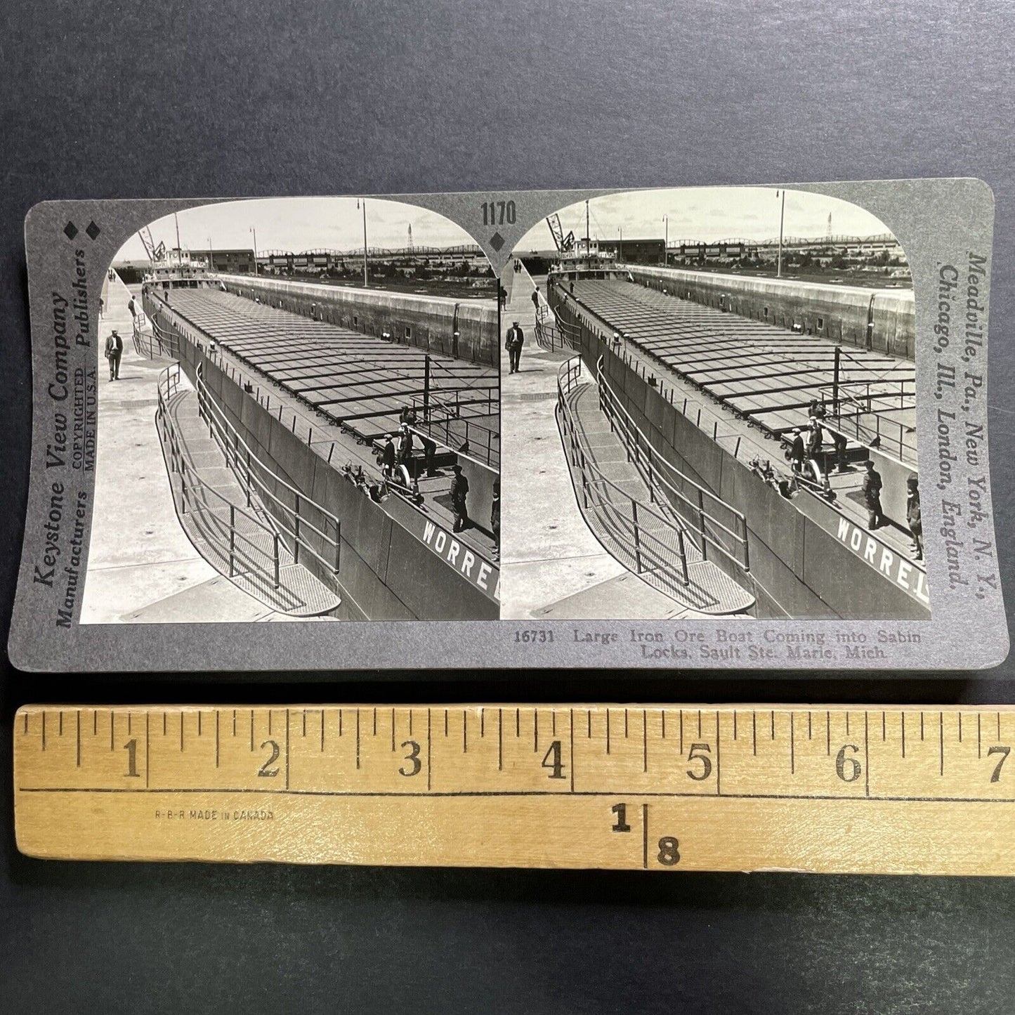 Antique 1934 Worrell Clarkson Great Lakes Cargo Ship Stereoview Photo Card P1311