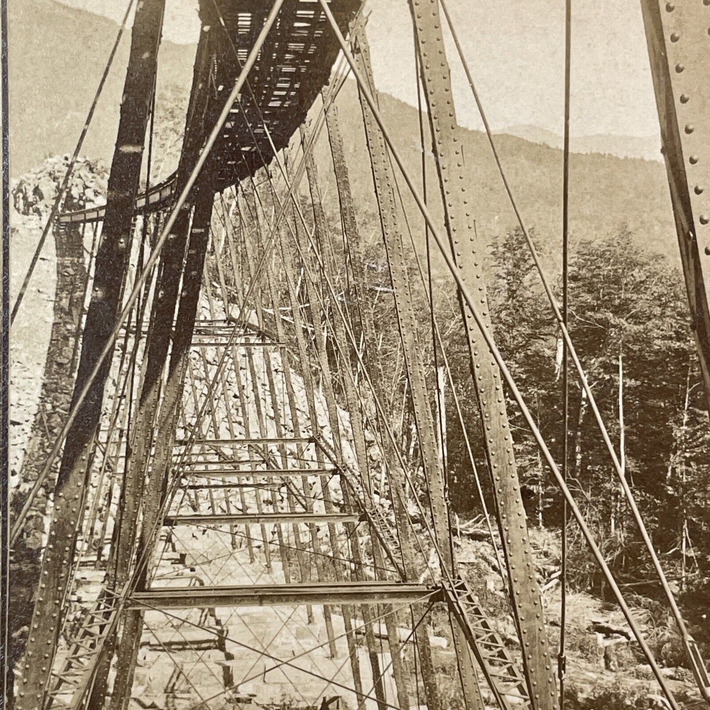 Frankenstein Train Trestle Stereoview Photo Card NW Pease Antique c1869 X949