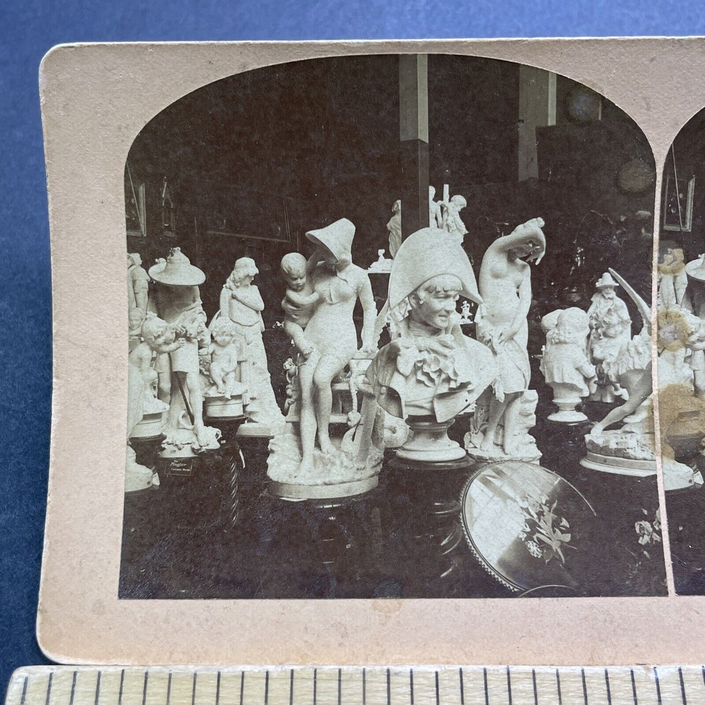 Antique 1894 Alabaster Italian Sculpture Art Busts Stereoview Photo Card V3600