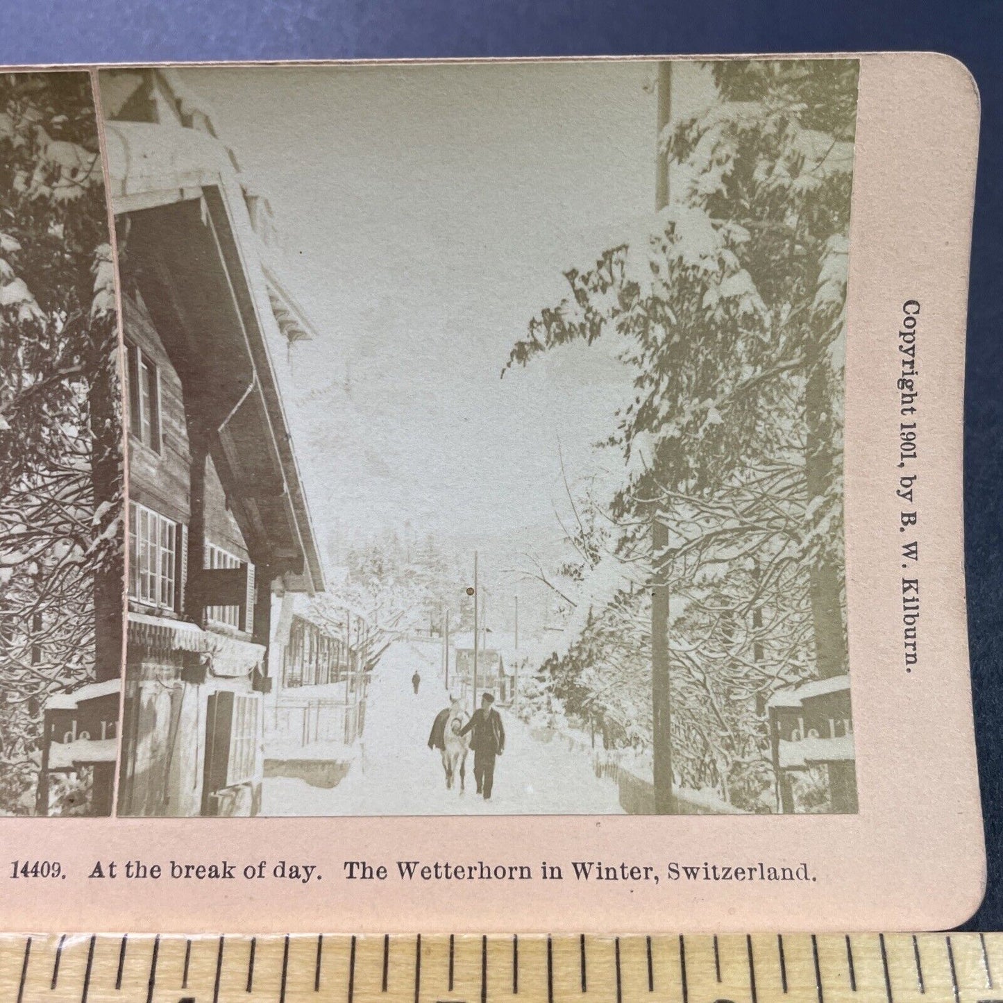 Antique 1901 Snowstorm In Grindelwald Switzerland Stereoview Photo Card P3914