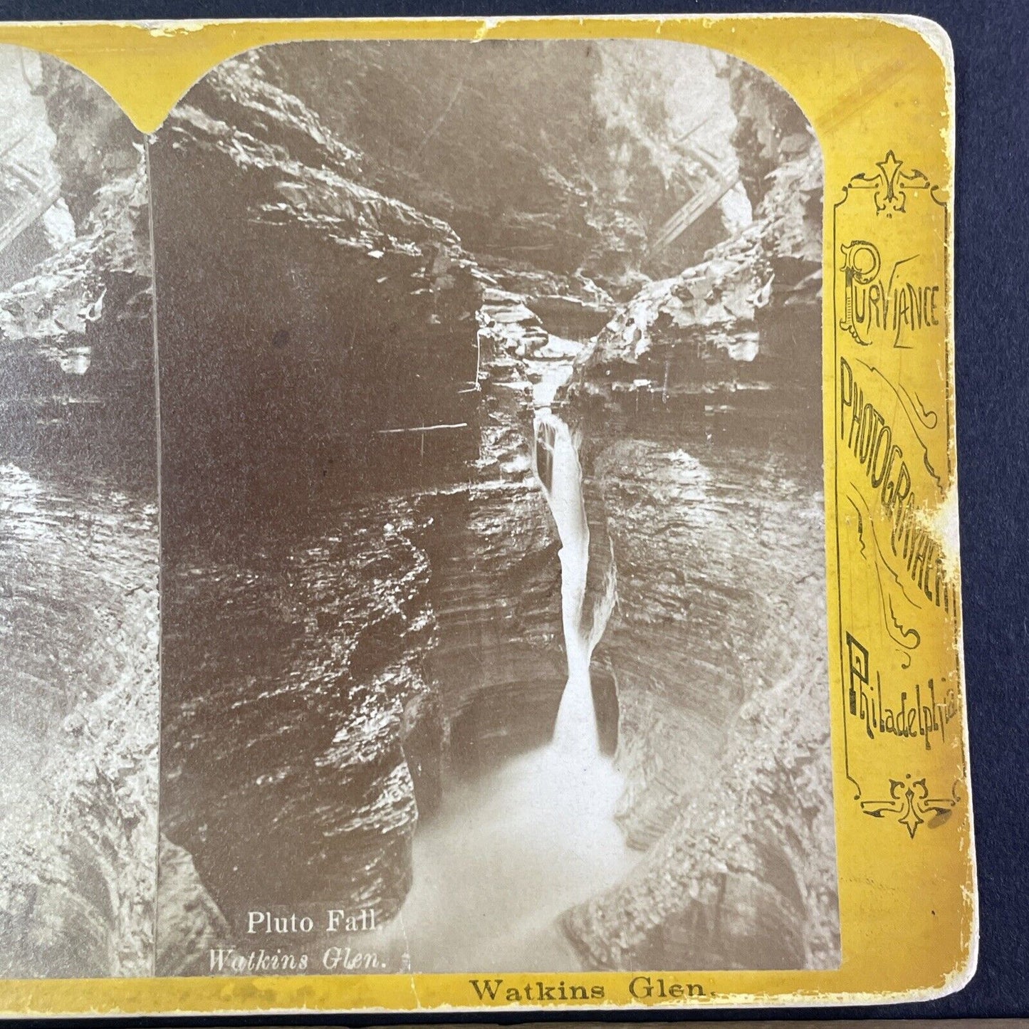 Northern Central Railway Stereoview Pluto Falls Watkins Glen Antique 1870s Y2172