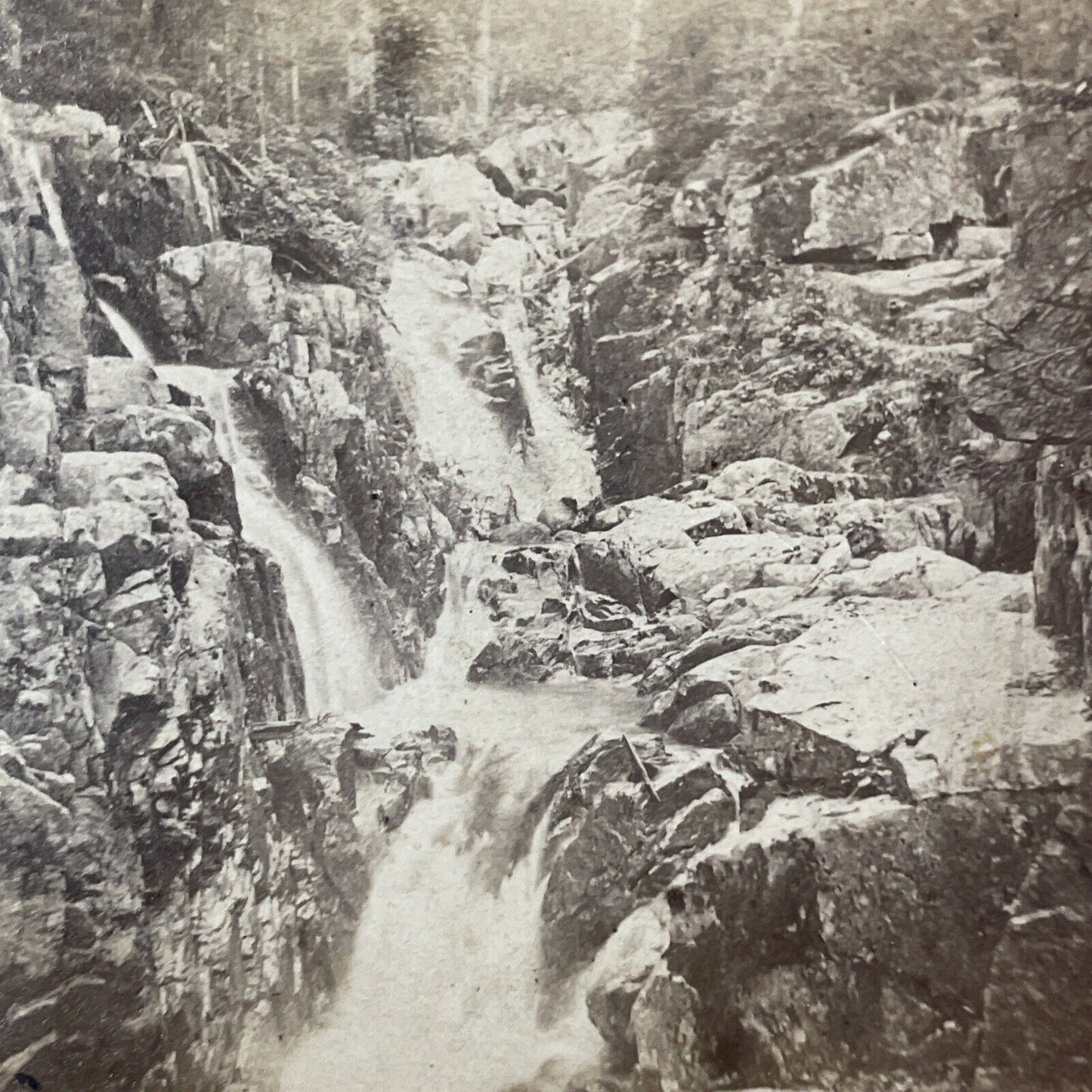 Gibbs Falls NH First Photo Stereoview Edward Bierstadt Card Antique 1860s X905