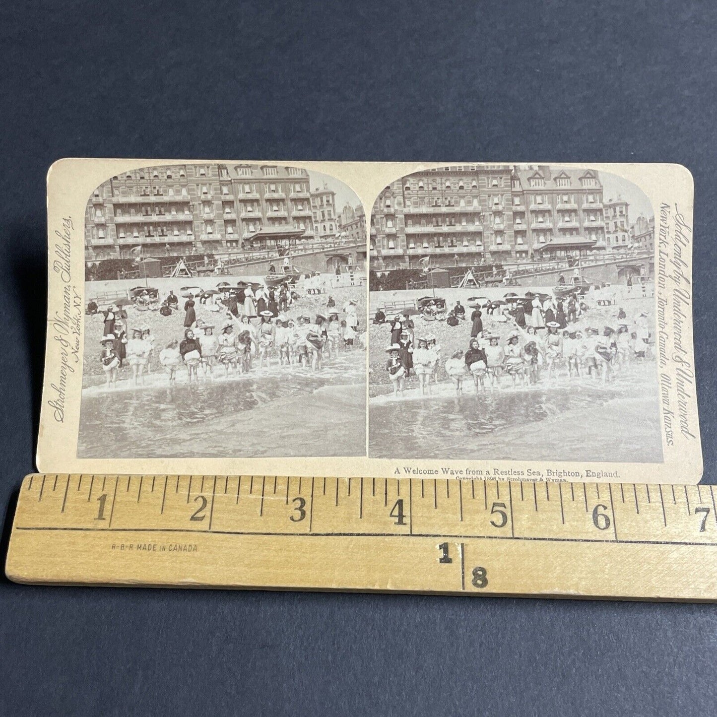 Antique 1896 People On Victorian Swimming Beach UK Stereoview Photo Card P4593