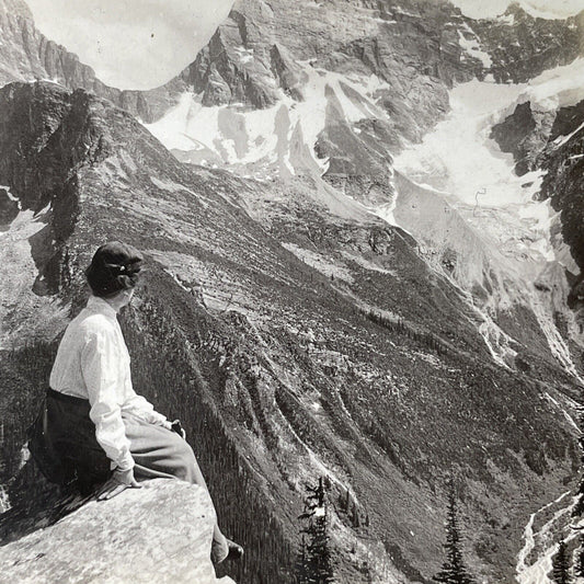 Antique 1909 Woman In The Mountains BC Canada Stereoview Photo Card P1017