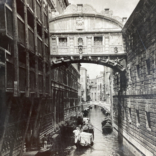 Antique 1909 Gondola Gondolas Venice Italy Stereoview Photo Card P4255